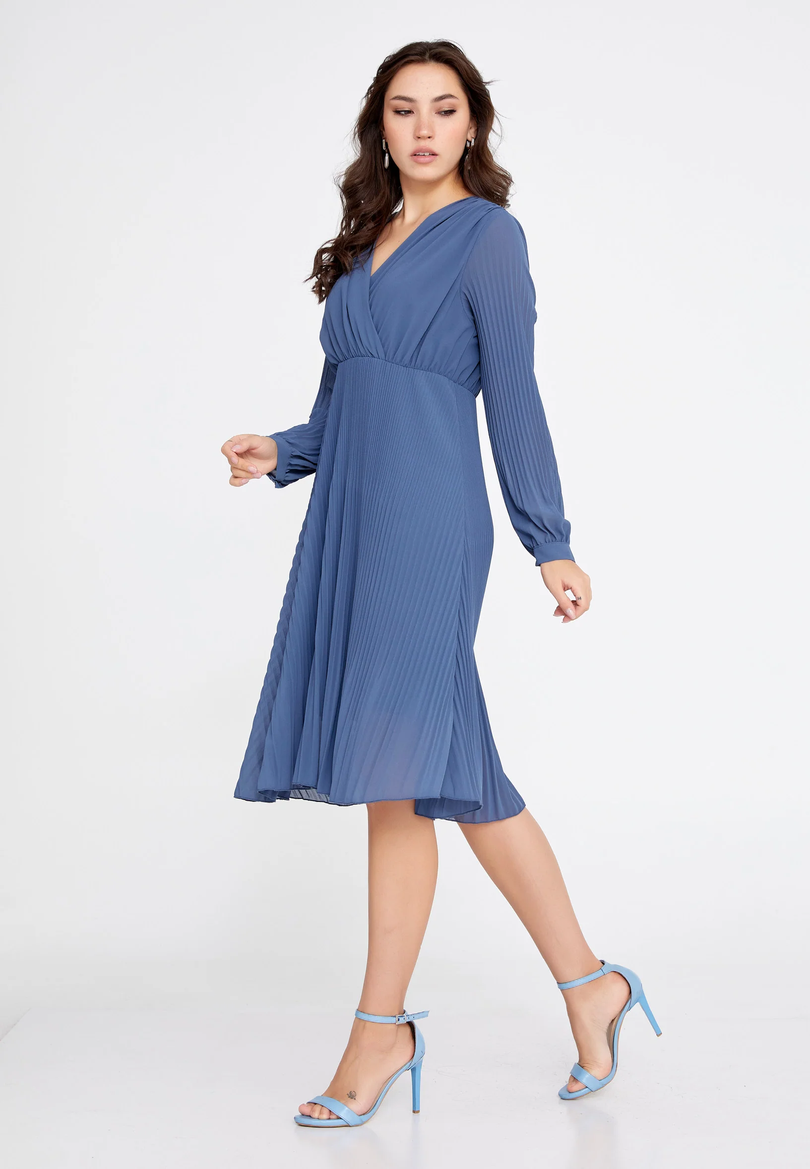 Long Sleeve Midi Chiffon Column Regular Casual Dress cav68538 - Image 7
