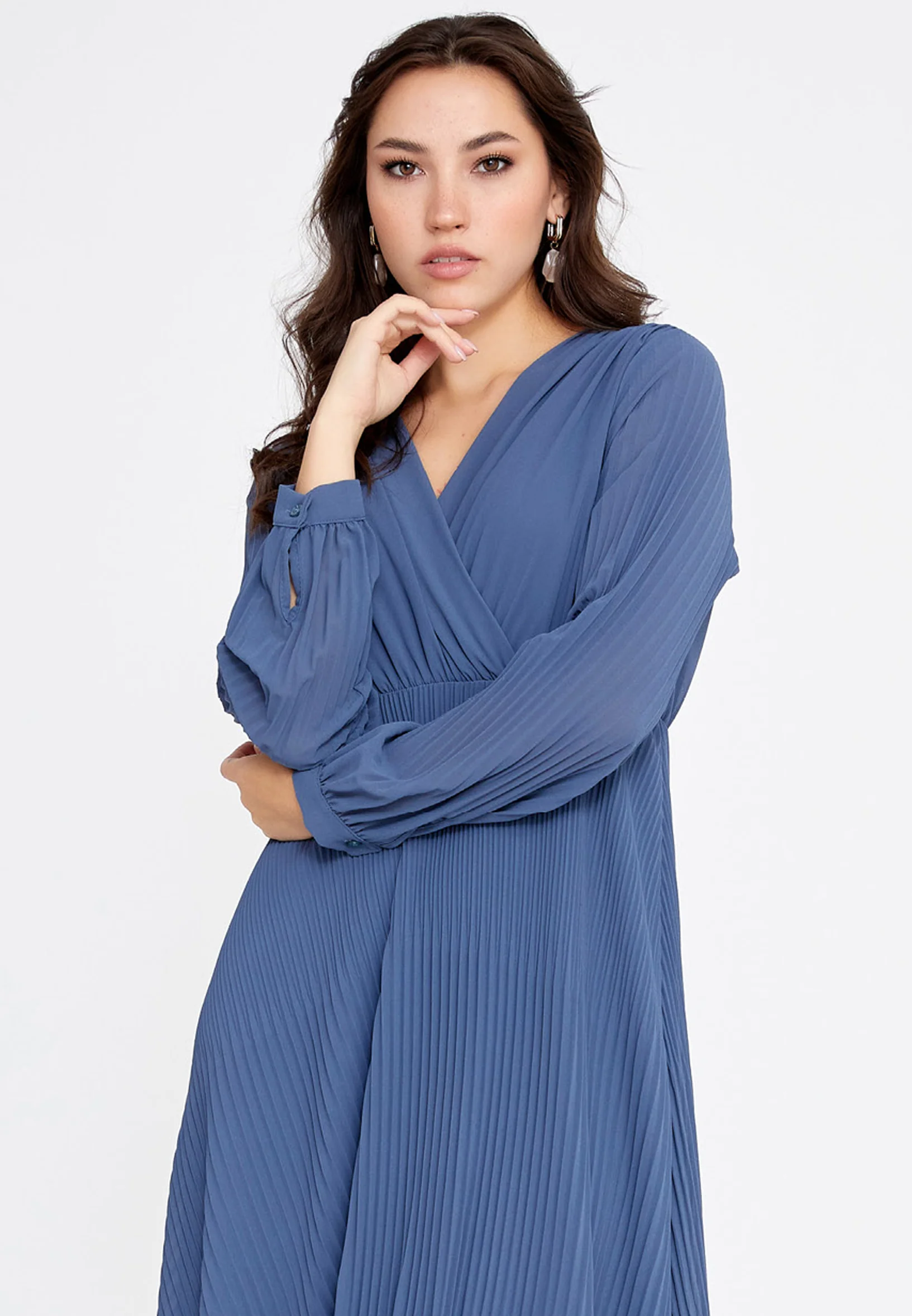 Long Sleeve Midi Chiffon Column Regular Casual Dress cav68538 - Image 8