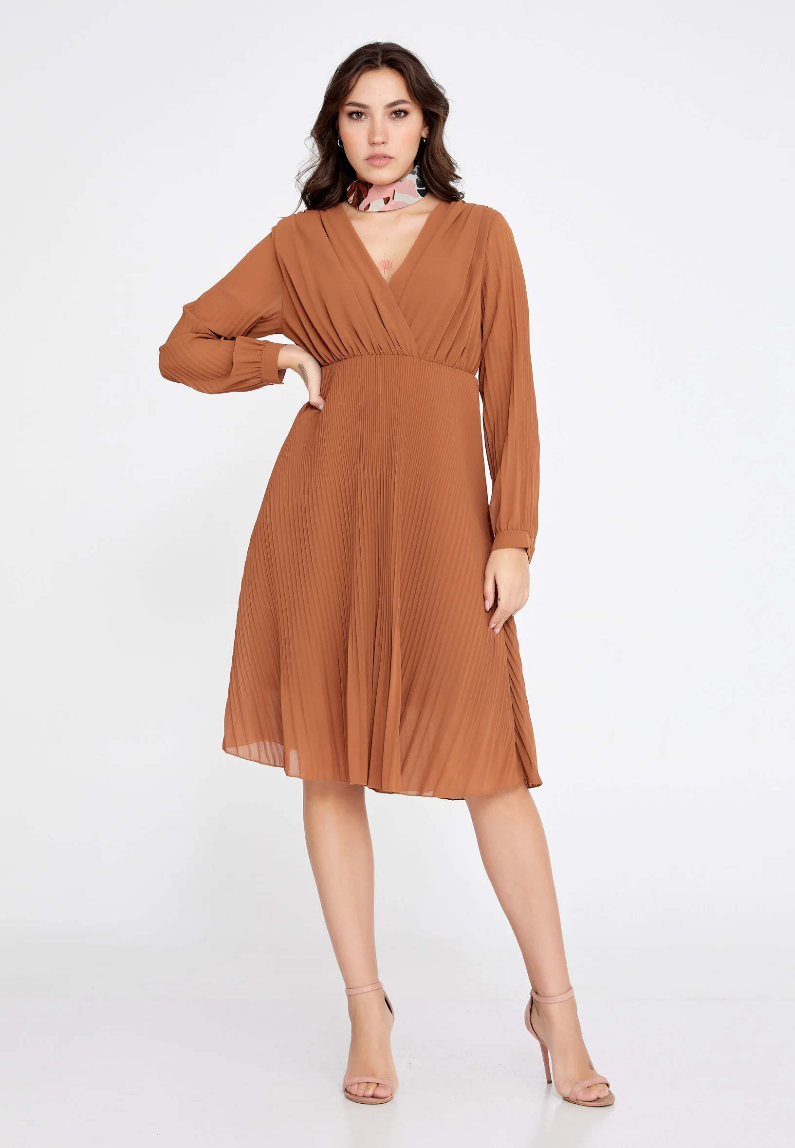 Long Sleeve Midi Chiffon Column Regular Casual Dress cav68538 - Image 9