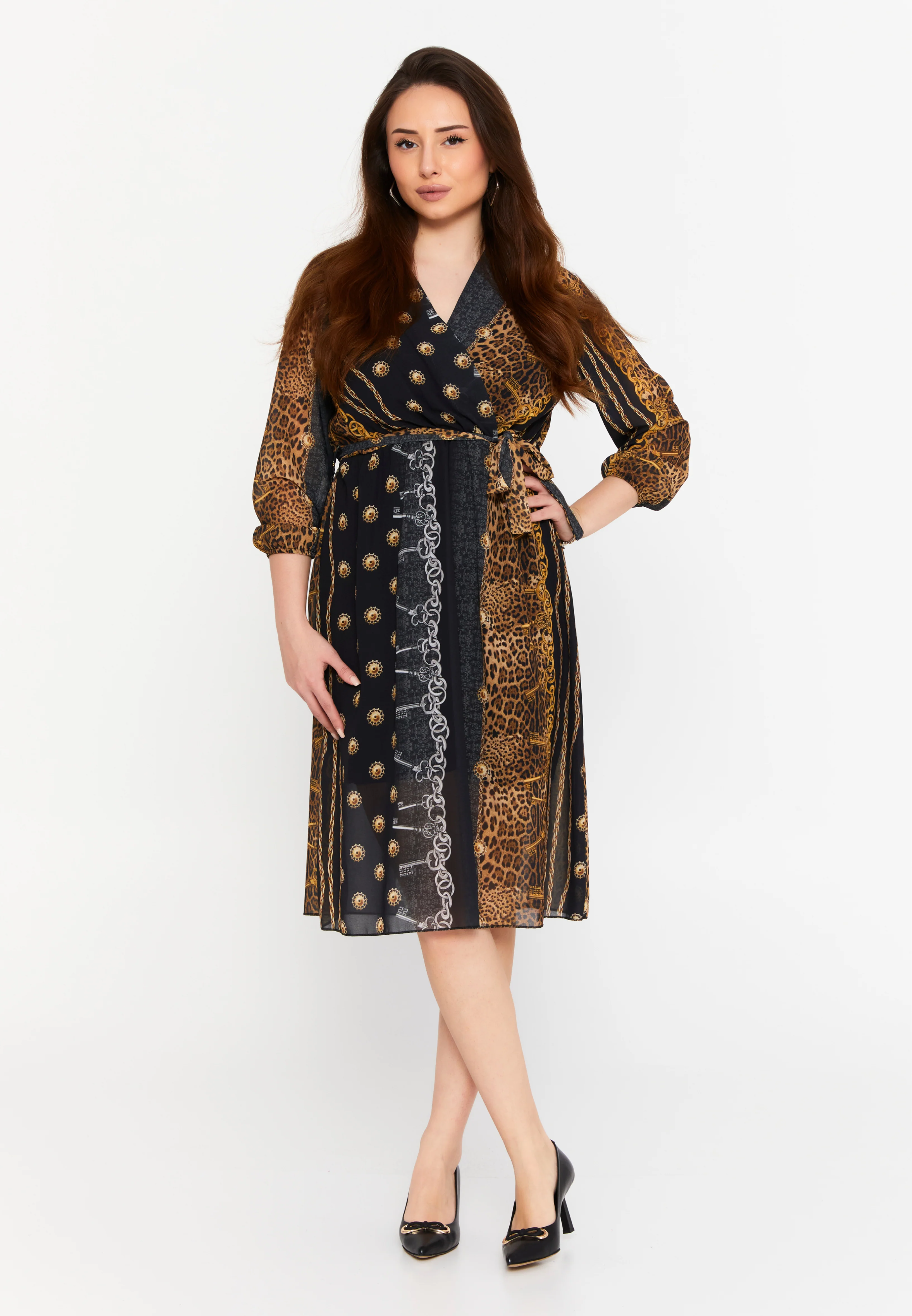 Long Sleeve Midi Chiffon Column Regular Casual Dress clf15391c