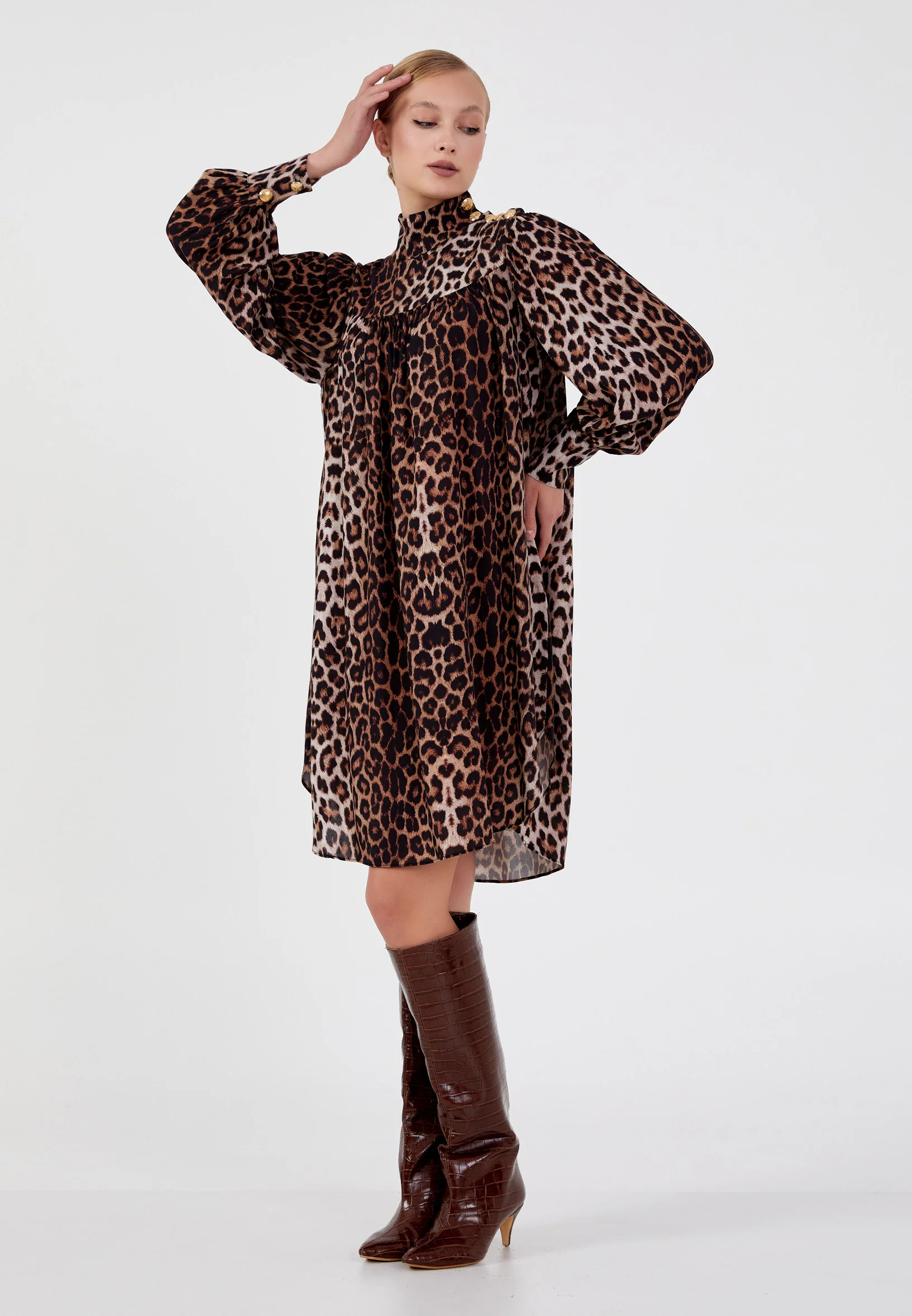 Long Sleeve Midi Chiffon Column Regular Casual Dress shu23sk02035 - Image 5