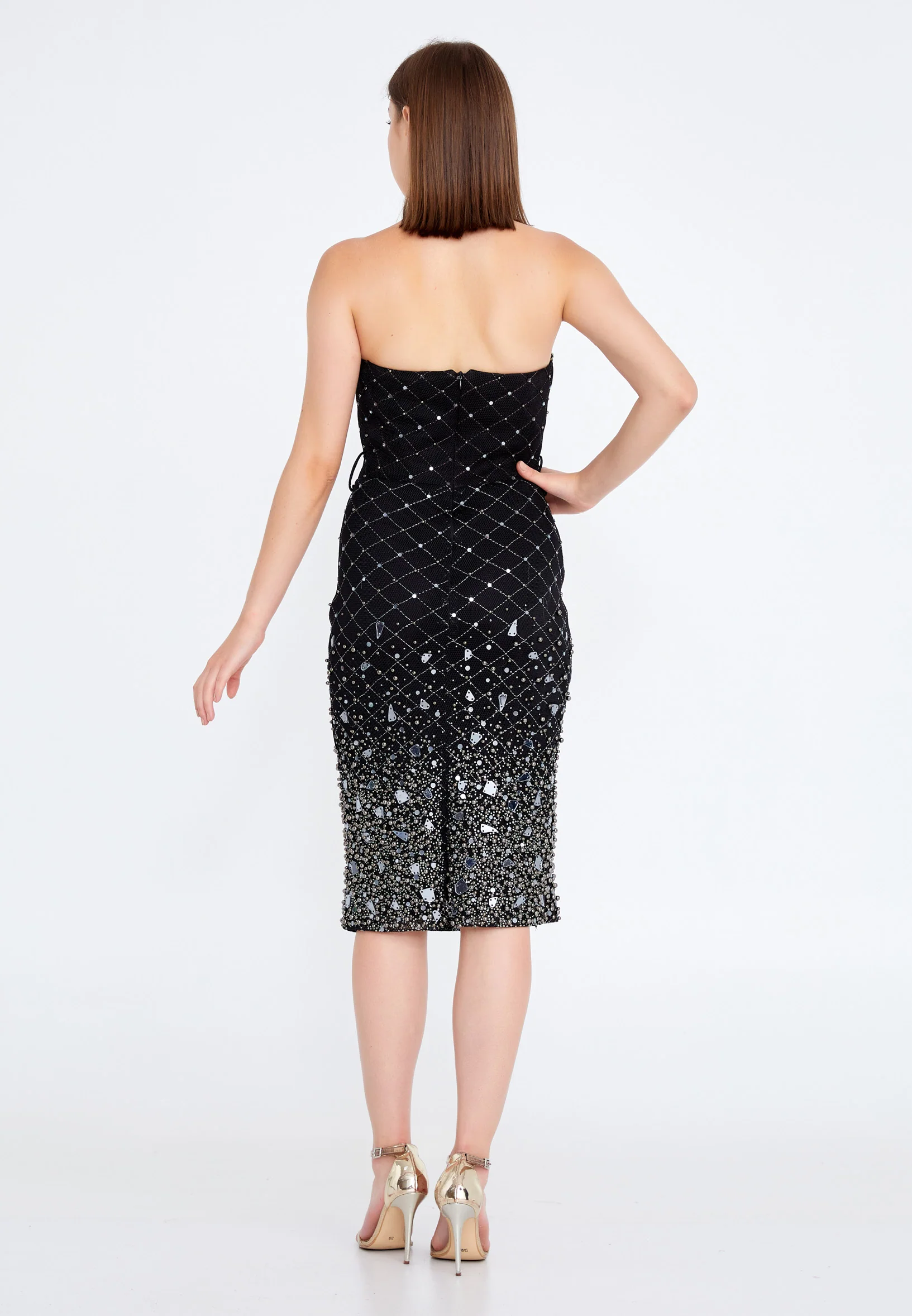 Long Sleeve Midi Chiffon Column Regular Cocktail Dress crm5501 - Image 2