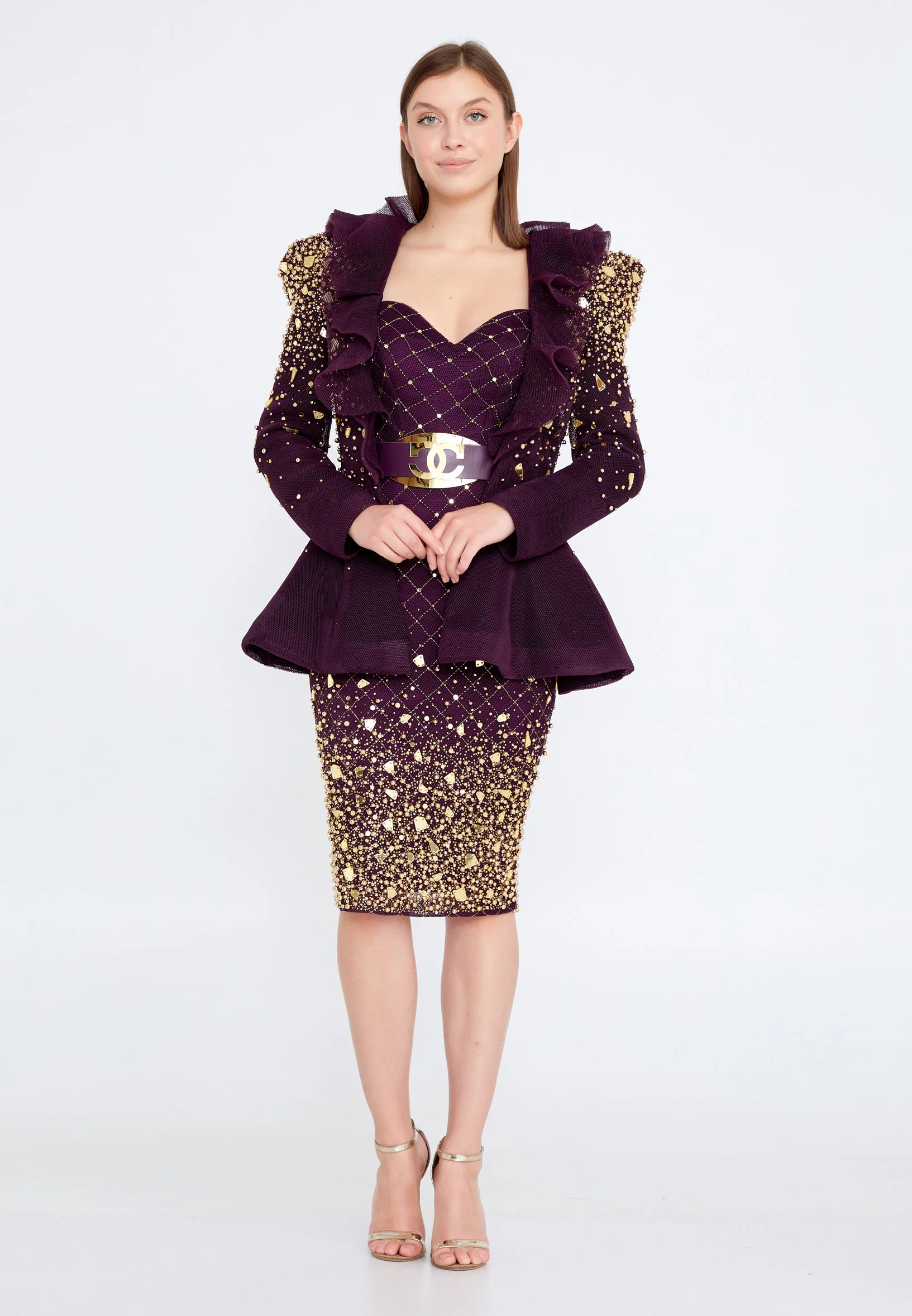 Long Sleeve Midi Chiffon Column Regular Cocktail Dress crm5501 - Image 5