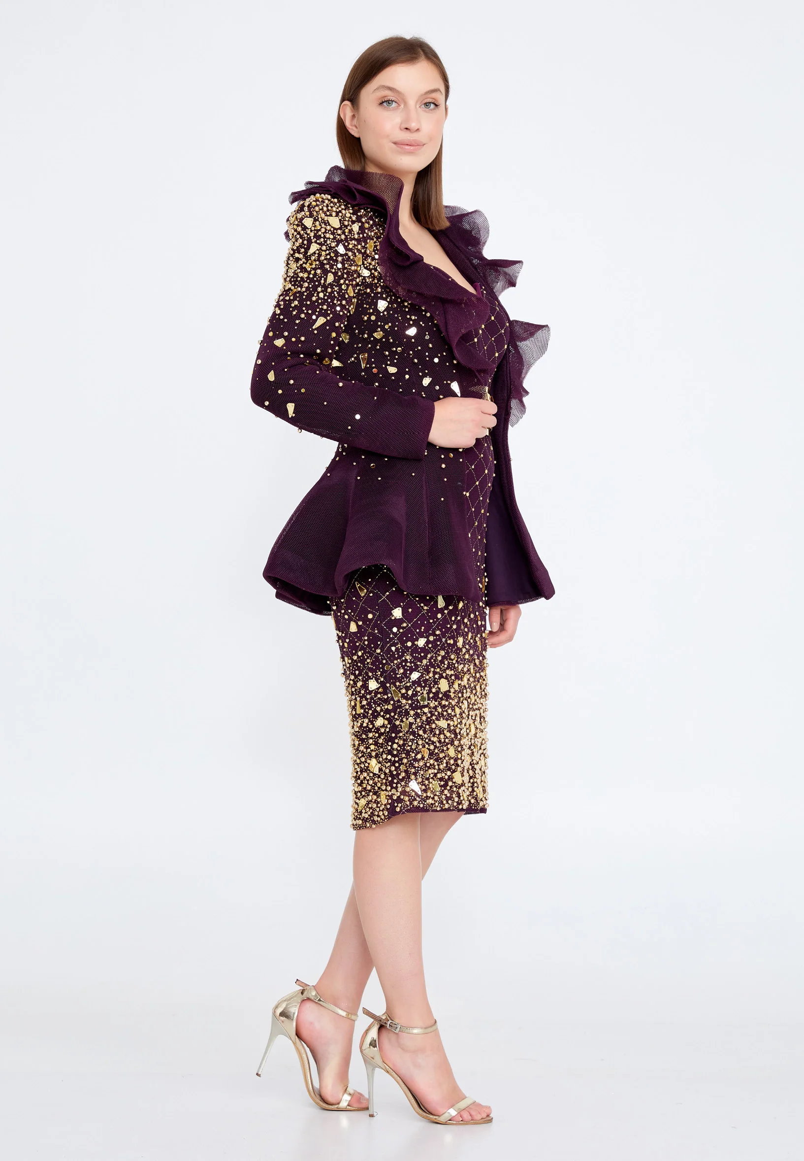 Long Sleeve Midi Chiffon Column Regular Cocktail Dress crm5501 - Image 7
