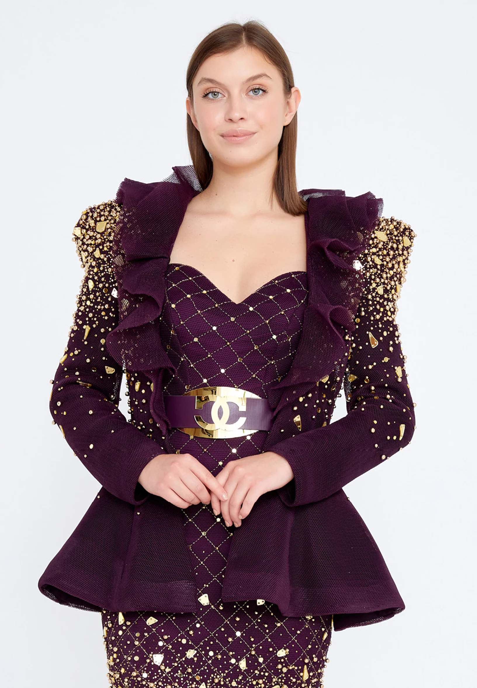Long Sleeve Midi Chiffon Column Regular Cocktail Dress crm5501 - Image 8