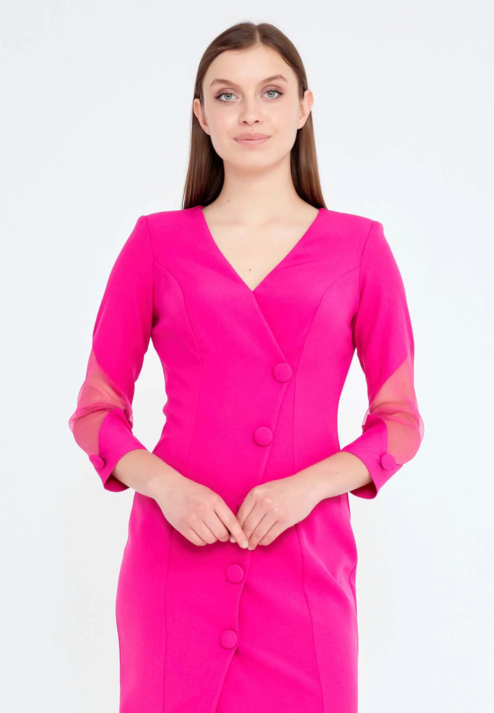 Long Sleeve Midi Crepe Bodycon Regular Cocktail Dress jnm20-041 - Image 8