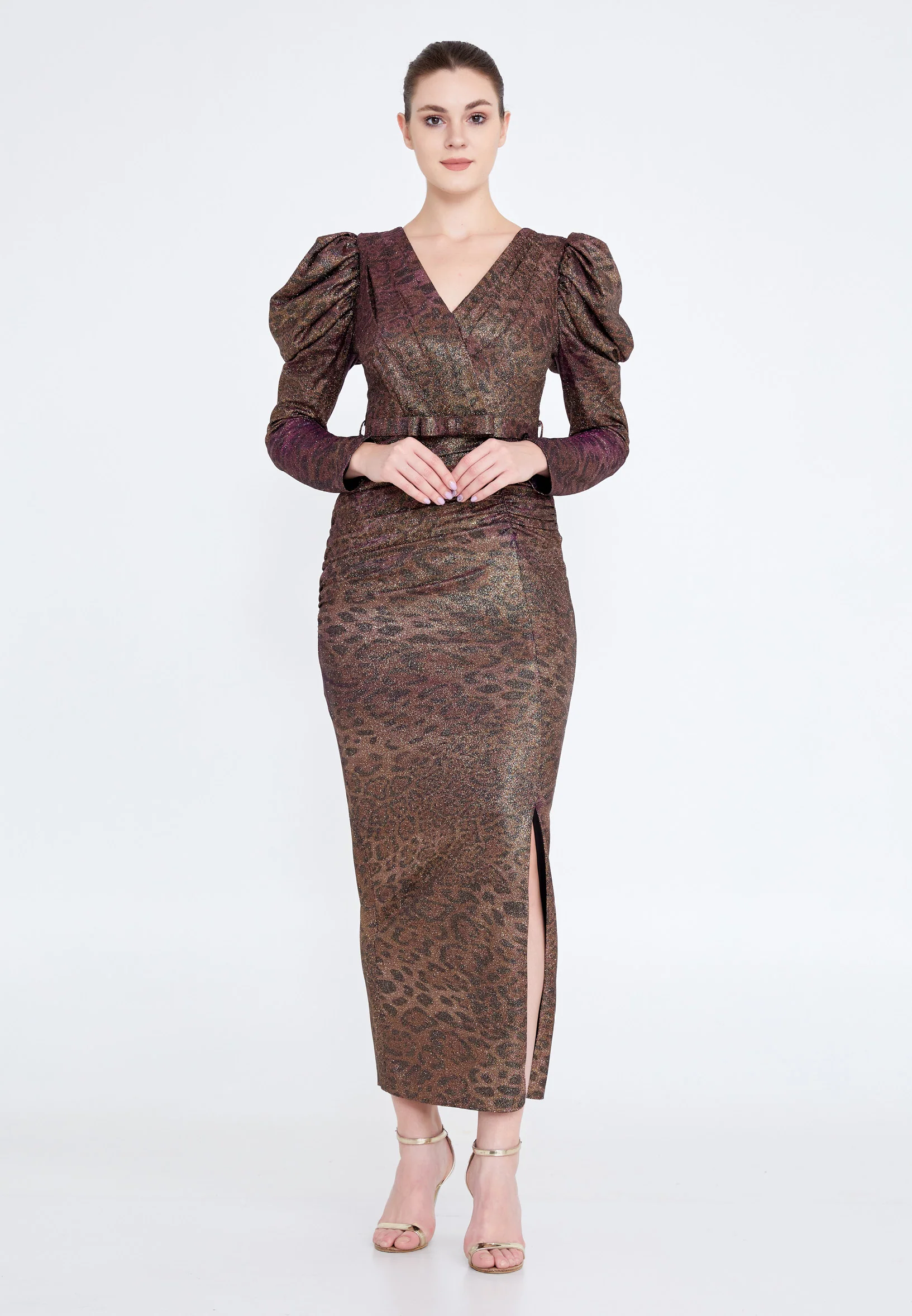 Long Sleeve Midi Crepe Bodycon Regular Wedding Guest Dress crm8838 - Image 5