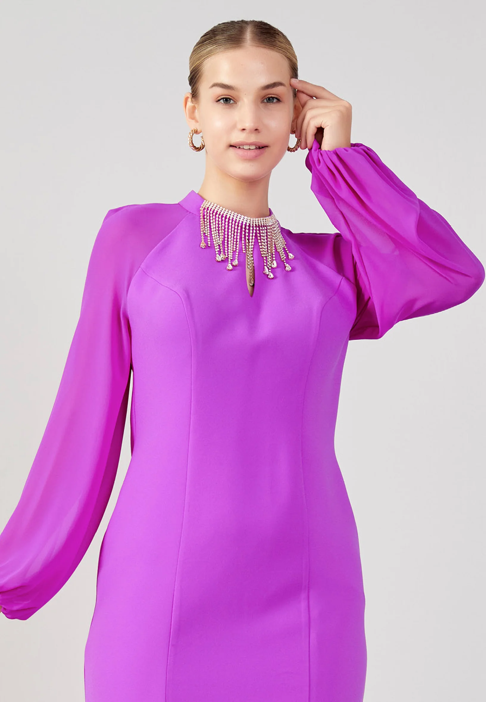 Long Sleeve Midi Crepe Column Plus Size Evening Dress jnm23-354-b - Image 12