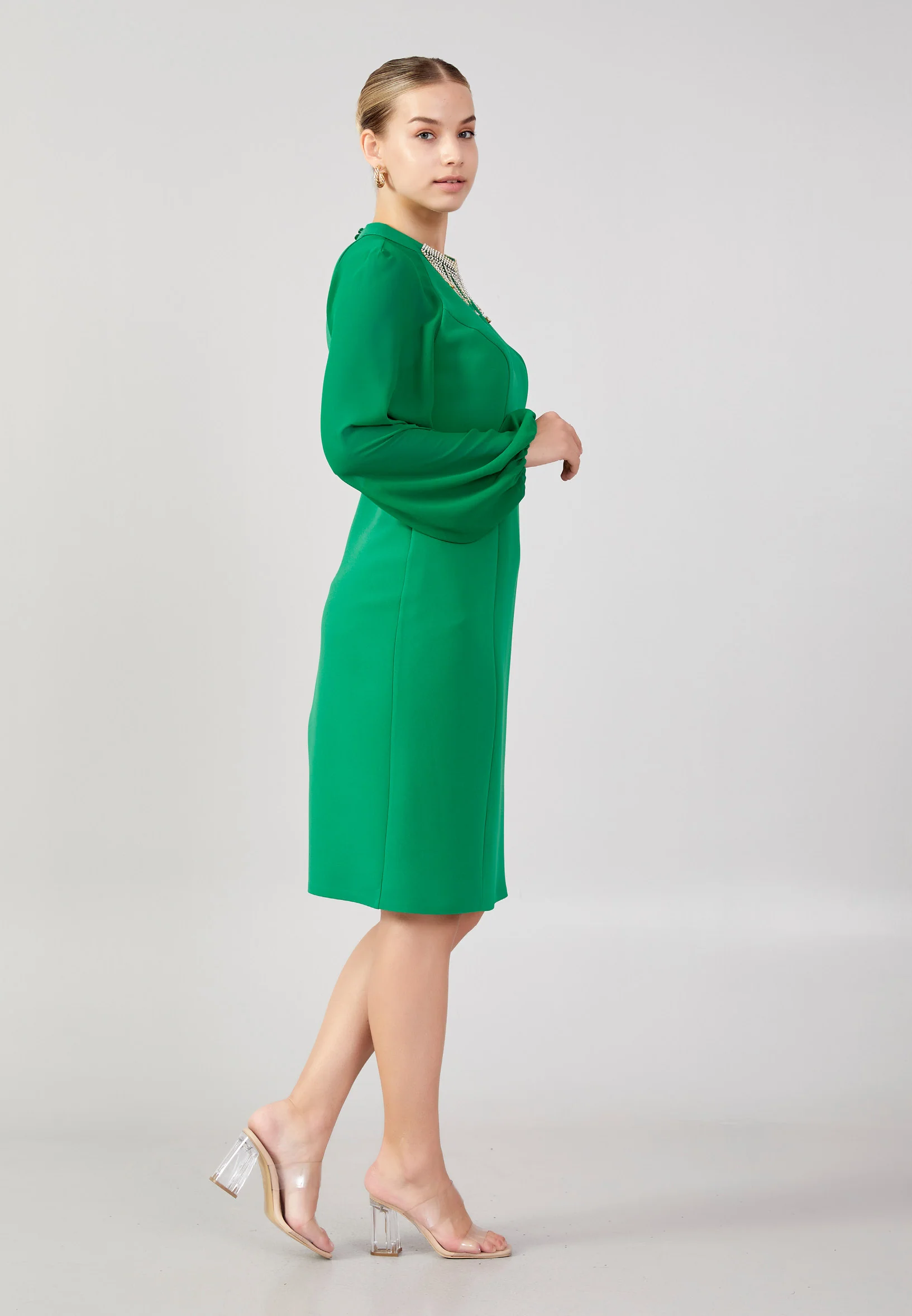 Long Sleeve Midi Crepe Column Plus Size Evening Dress jnm23-354-b - Image 15