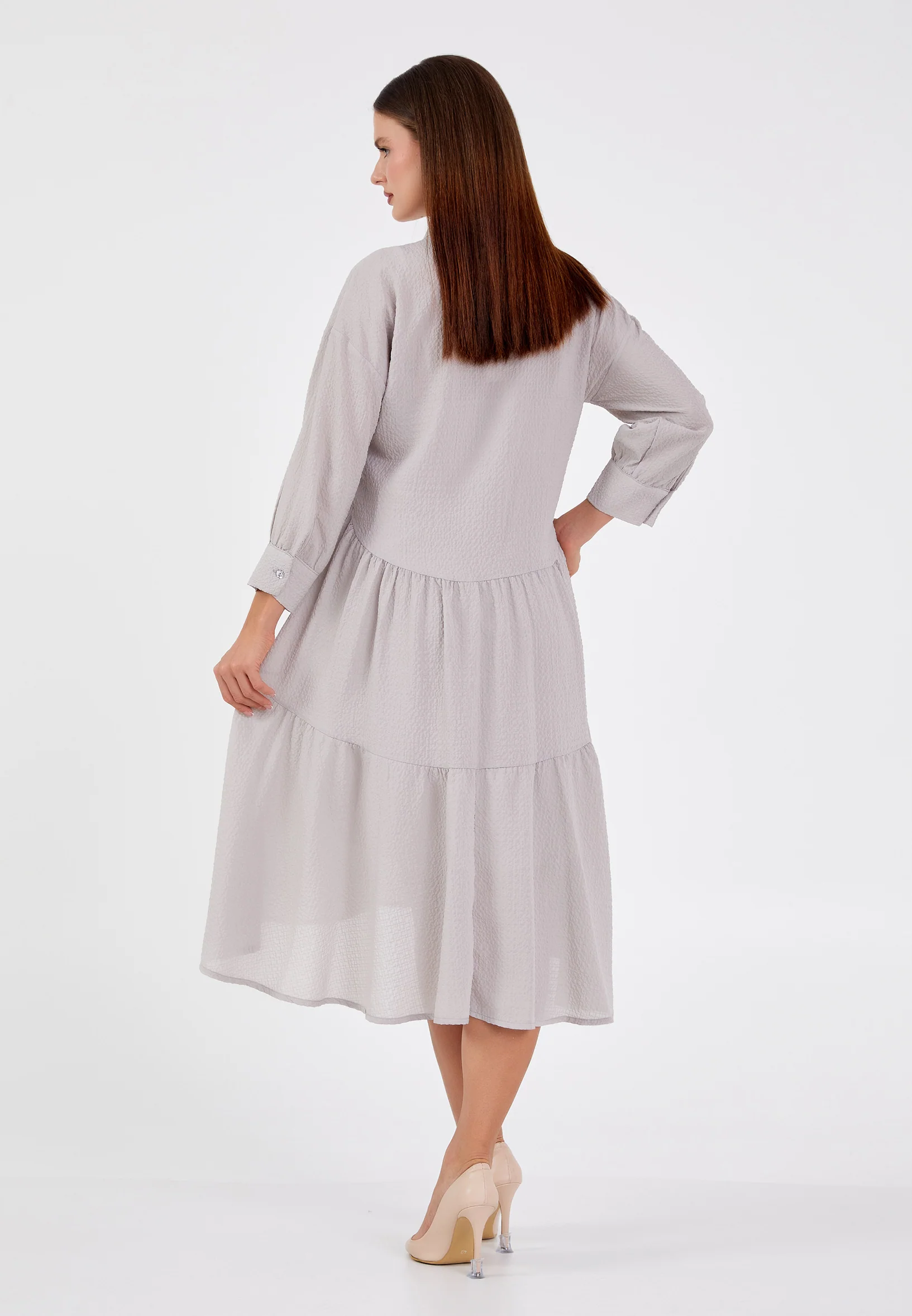 Long Sleeve Midi Crepe Column Regular Casual Dress ber20y5120 - Image 2