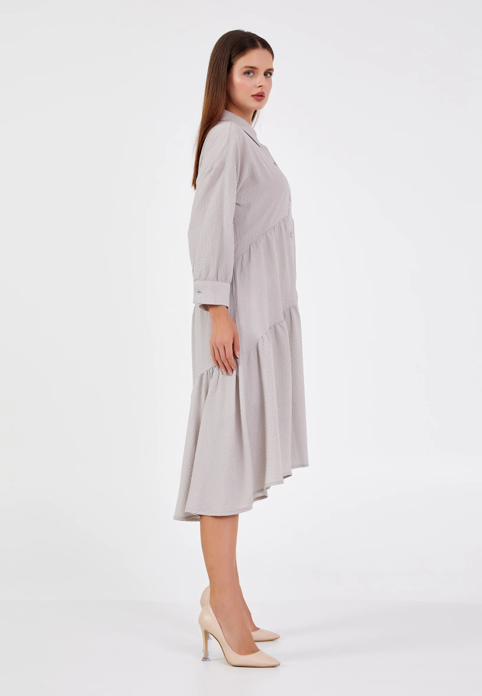 Long Sleeve Midi Crepe Column Regular Casual Dress ber20y5120 - Image 3