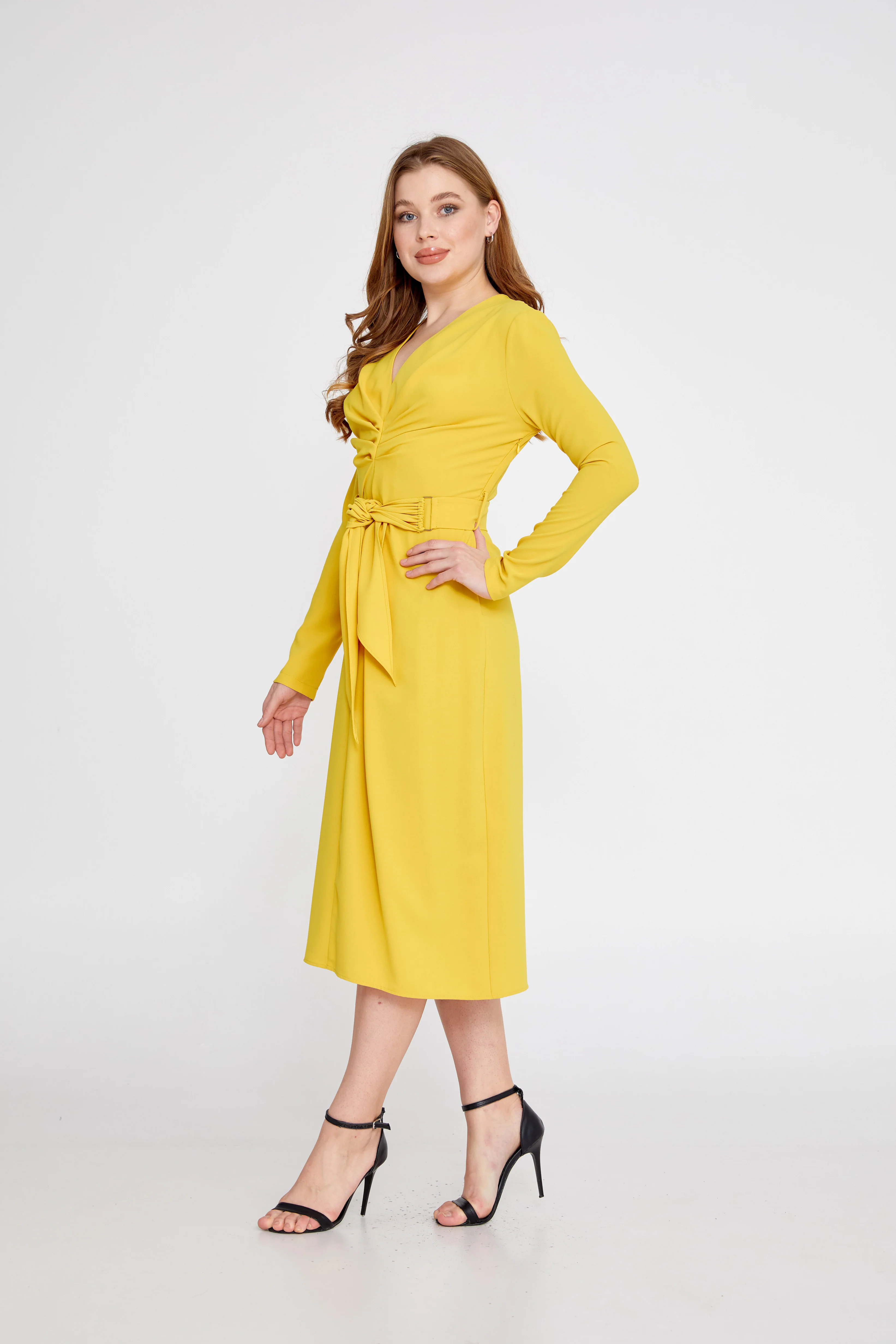 Long Sleeve Midi Crepe Column Regular Casual Dress ber23k5117 - Image 11