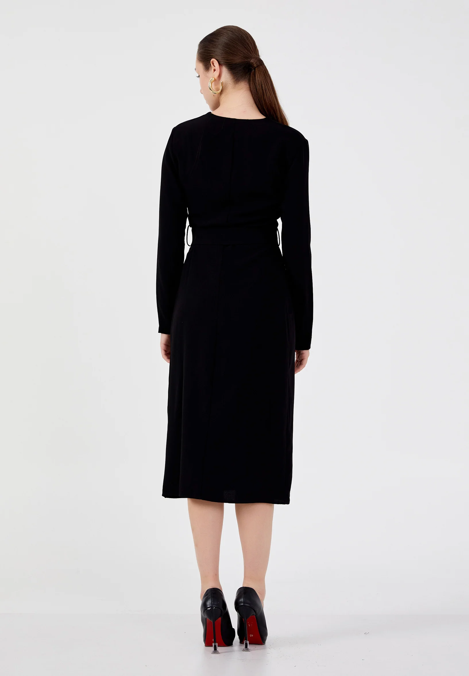 Long Sleeve Midi Crepe Column Regular Casual Dress ber23k5117 - Image 2