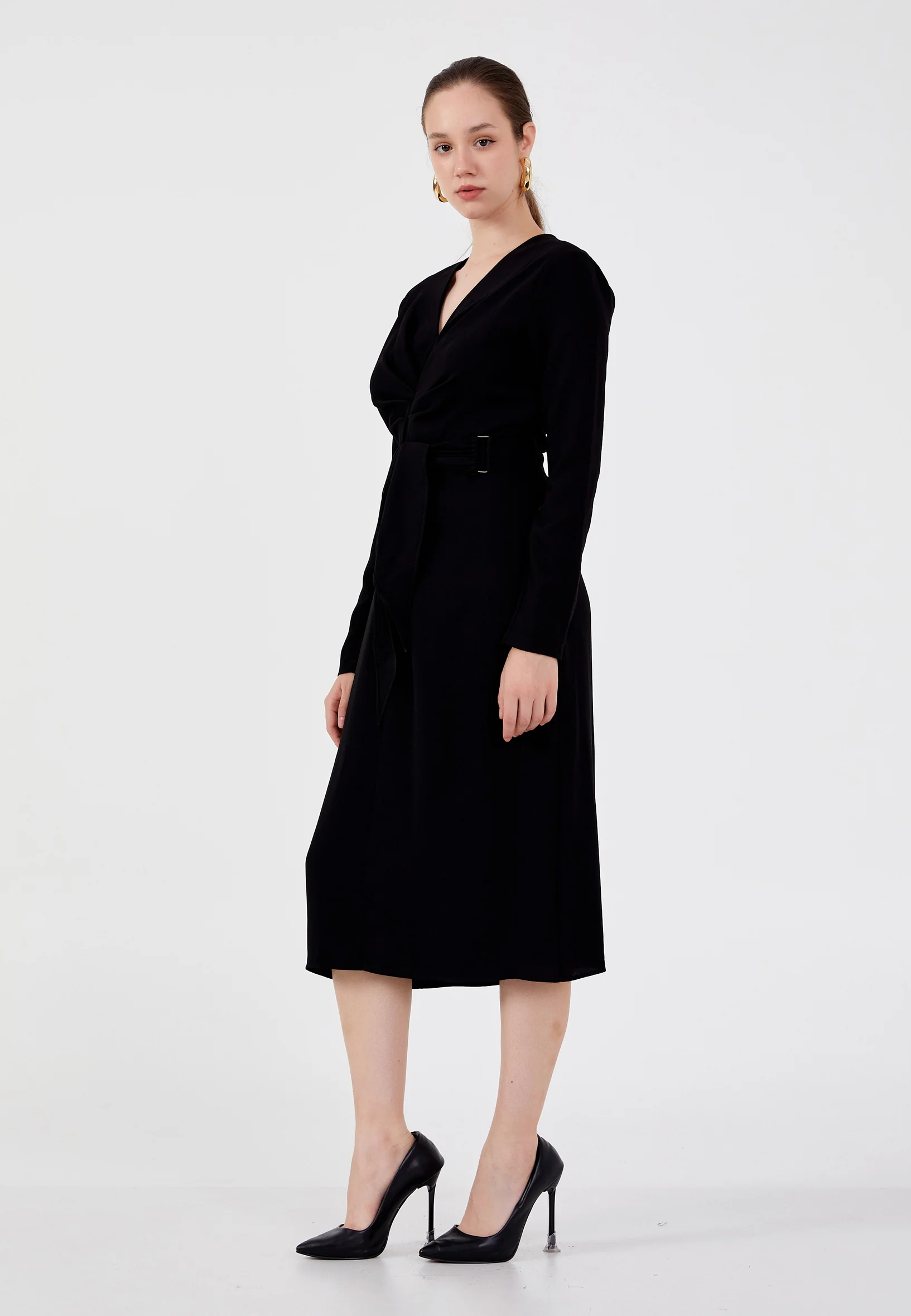 Long Sleeve Midi Crepe Column Regular Casual Dress ber23k5117 - Image 3