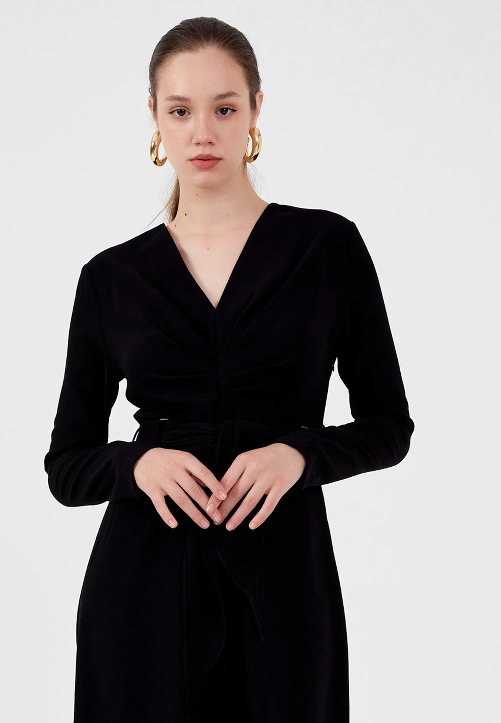 Long Sleeve Midi Crepe Column Regular Casual Dress ber23k5117 - Image 4