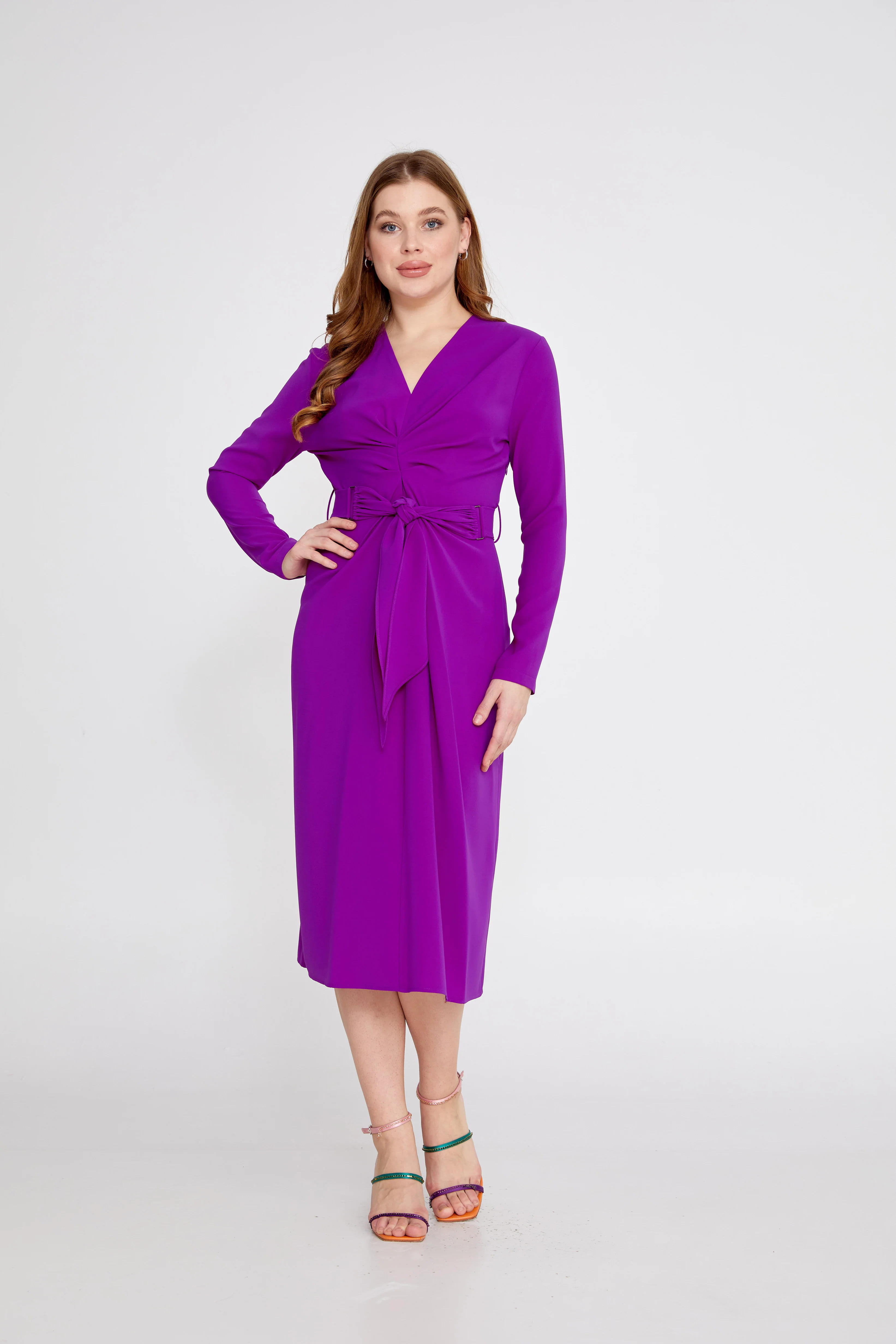 Long Sleeve Midi Crepe Column Regular Casual Dress ber23k5117 - Image 5