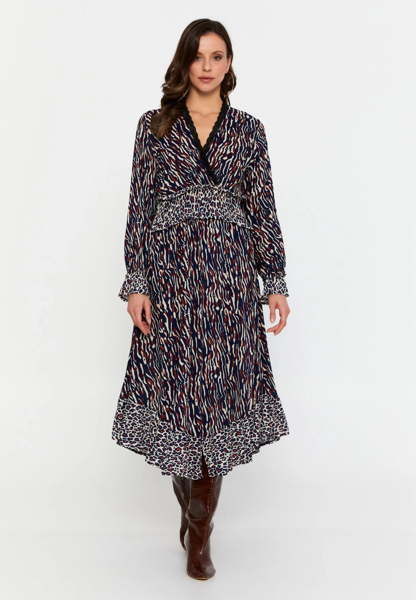 Long Sleeve Midi Crepe Column Regular Casual Dress clf15976 - Image 13