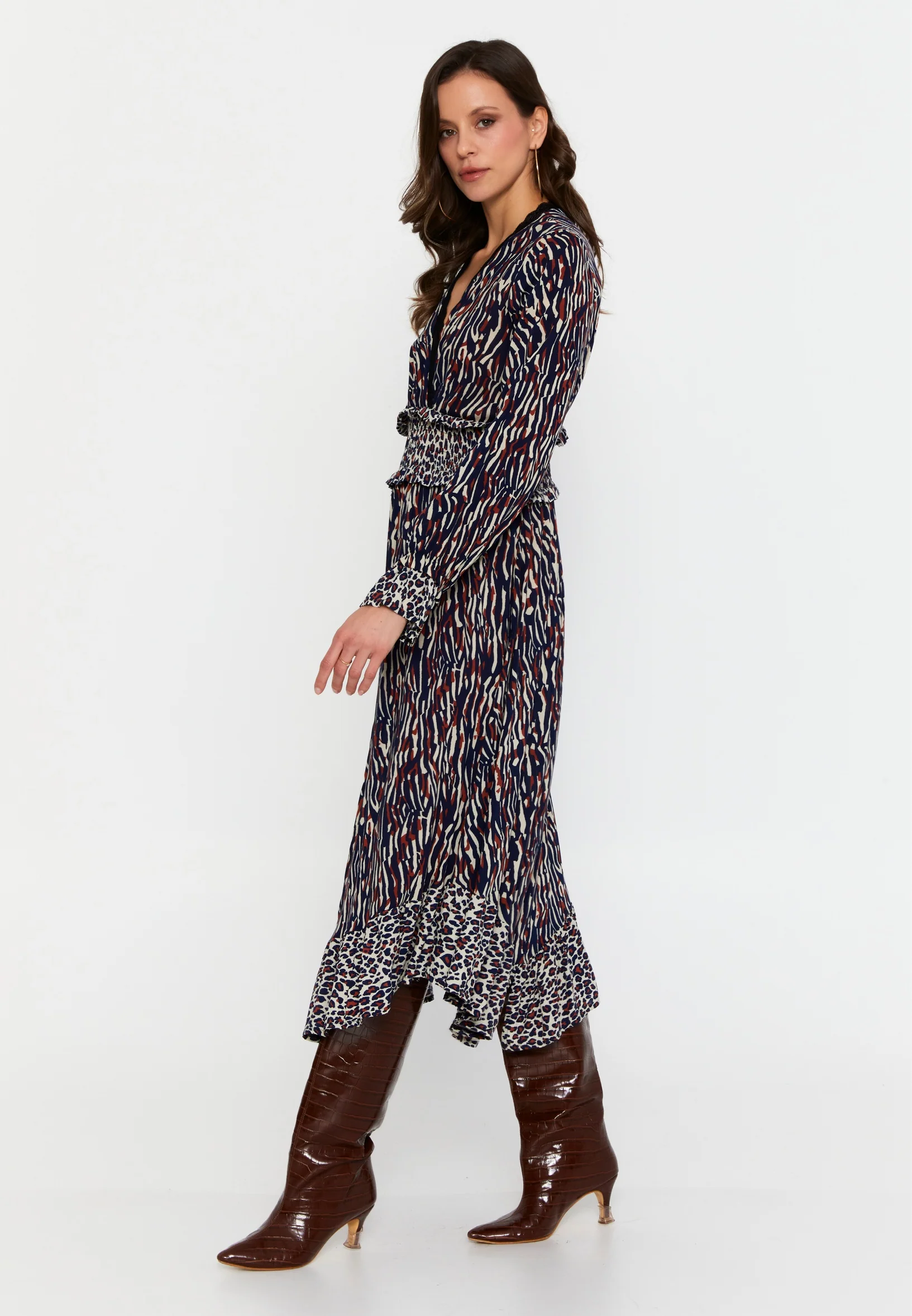 Long Sleeve Midi Crepe Column Regular Casual Dress clf15976 - Image 15
