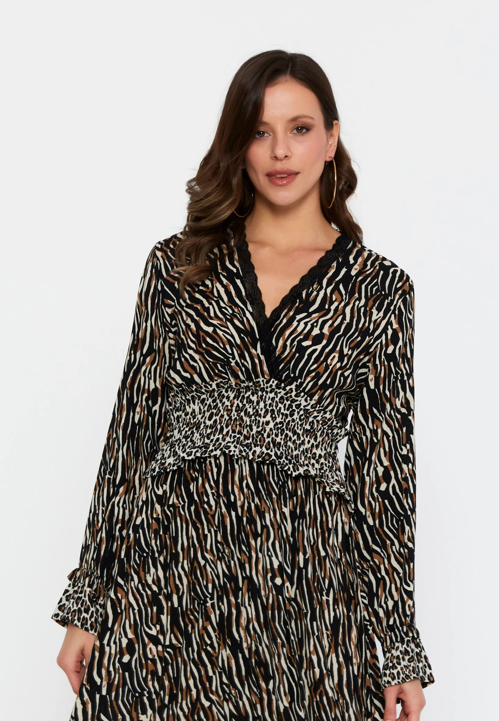 Long Sleeve Midi Crepe Column Regular Casual Dress clf15976 - Image 4