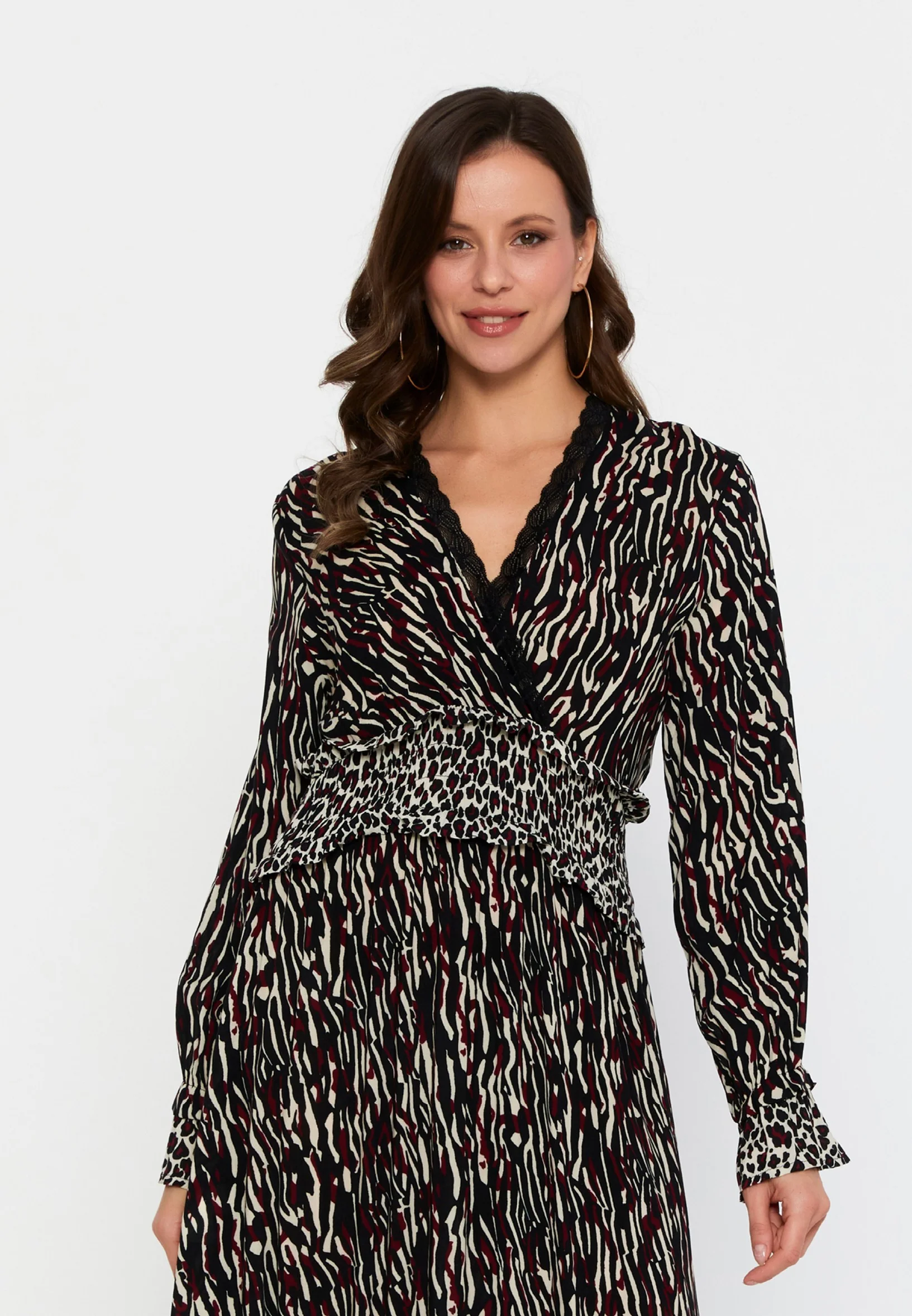 Long Sleeve Midi Crepe Column Regular Casual Dress clf15976 - Image 8