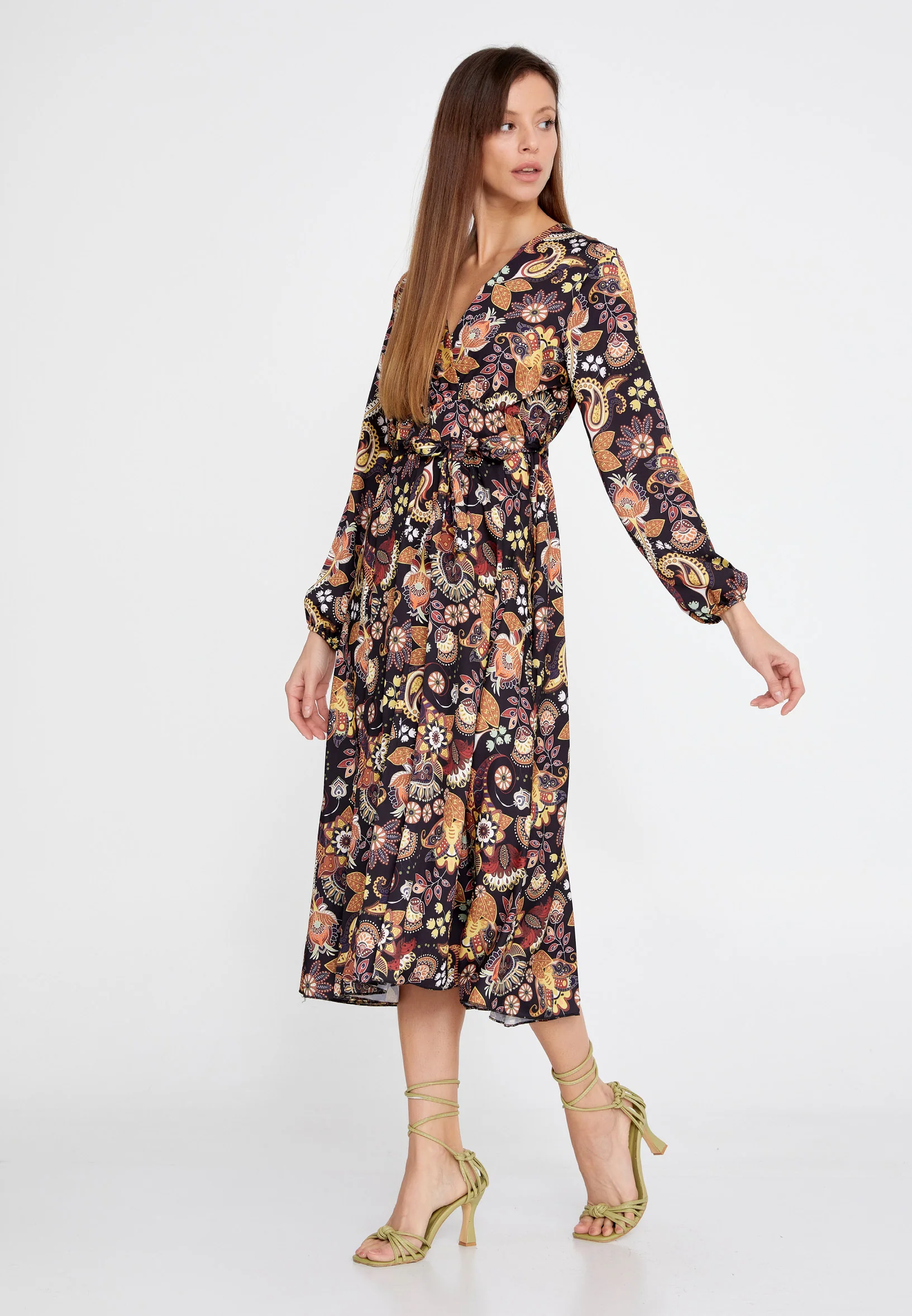 Long Sleeve Midi Crepe Column Regular Casual Dress esldw121 - Image 3