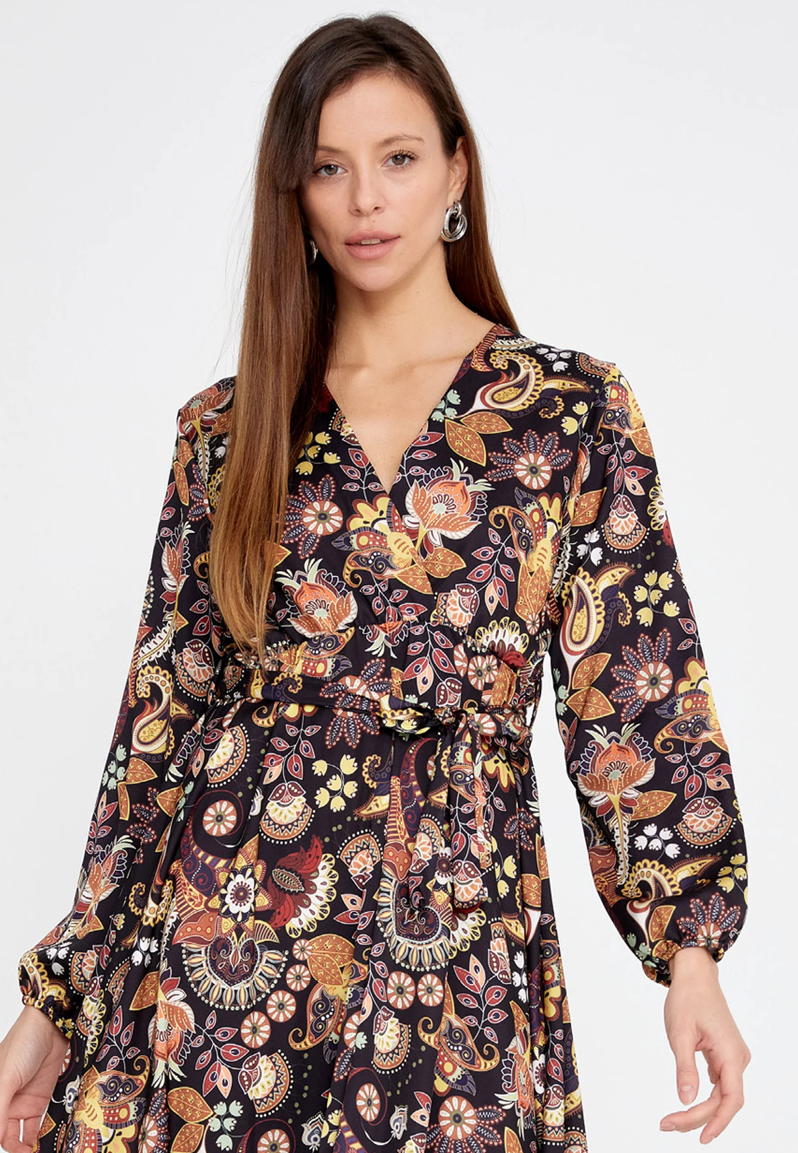 Long Sleeve Midi Crepe Column Regular Casual Dress esldw121 - Image 4