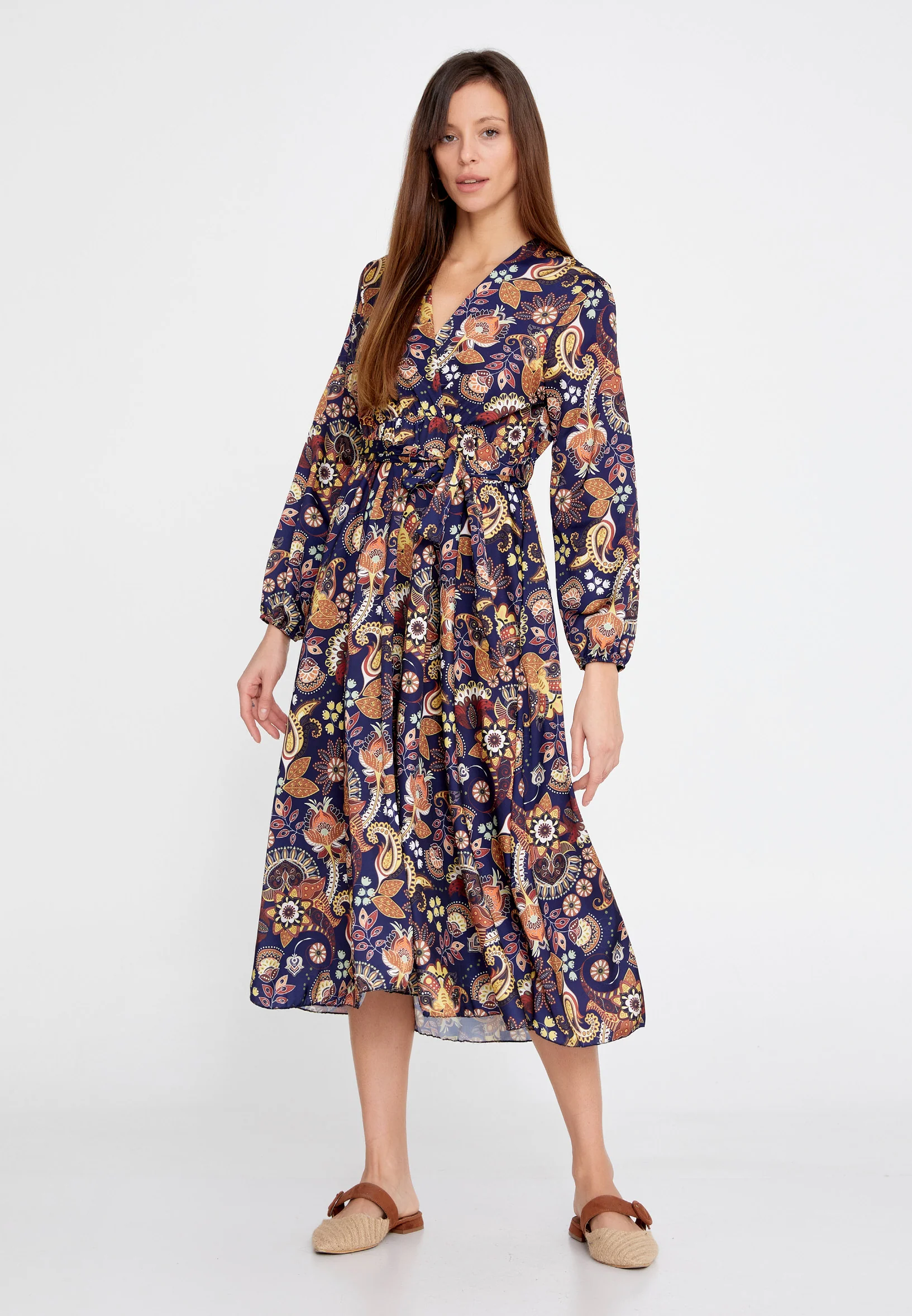 Long Sleeve Midi Crepe Column Regular Casual Dress esldw121 - Image 5