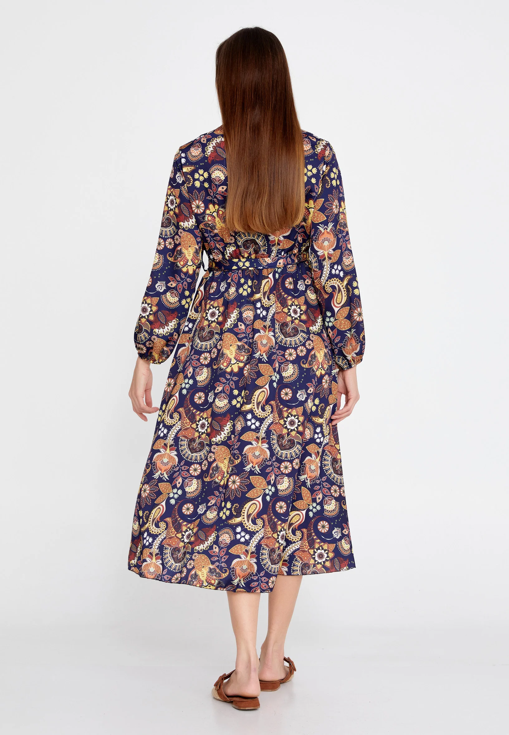 Long Sleeve Midi Crepe Column Regular Casual Dress esldw121 - Image 6