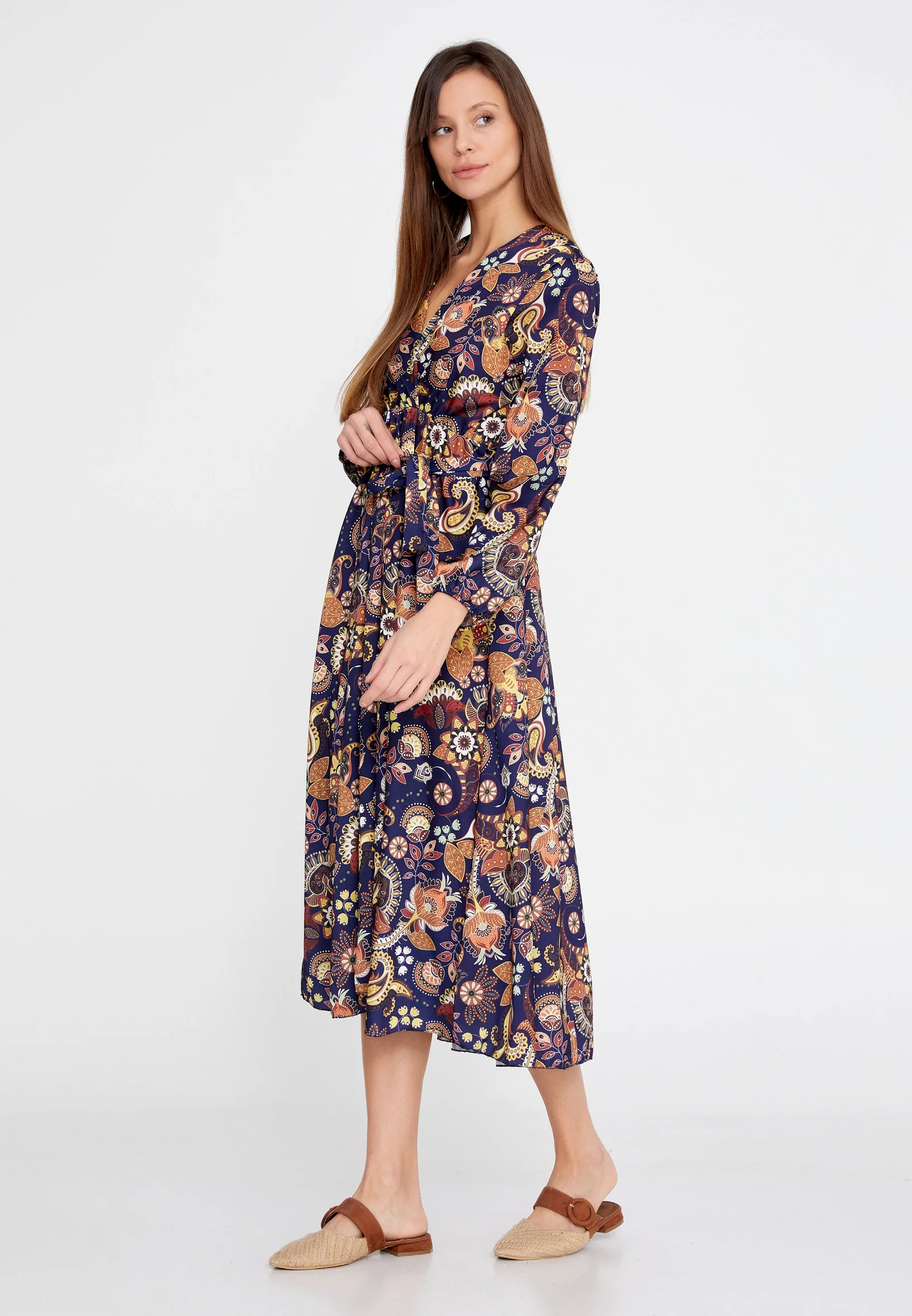 Long Sleeve Midi Crepe Column Regular Casual Dress esldw121 - Image 7