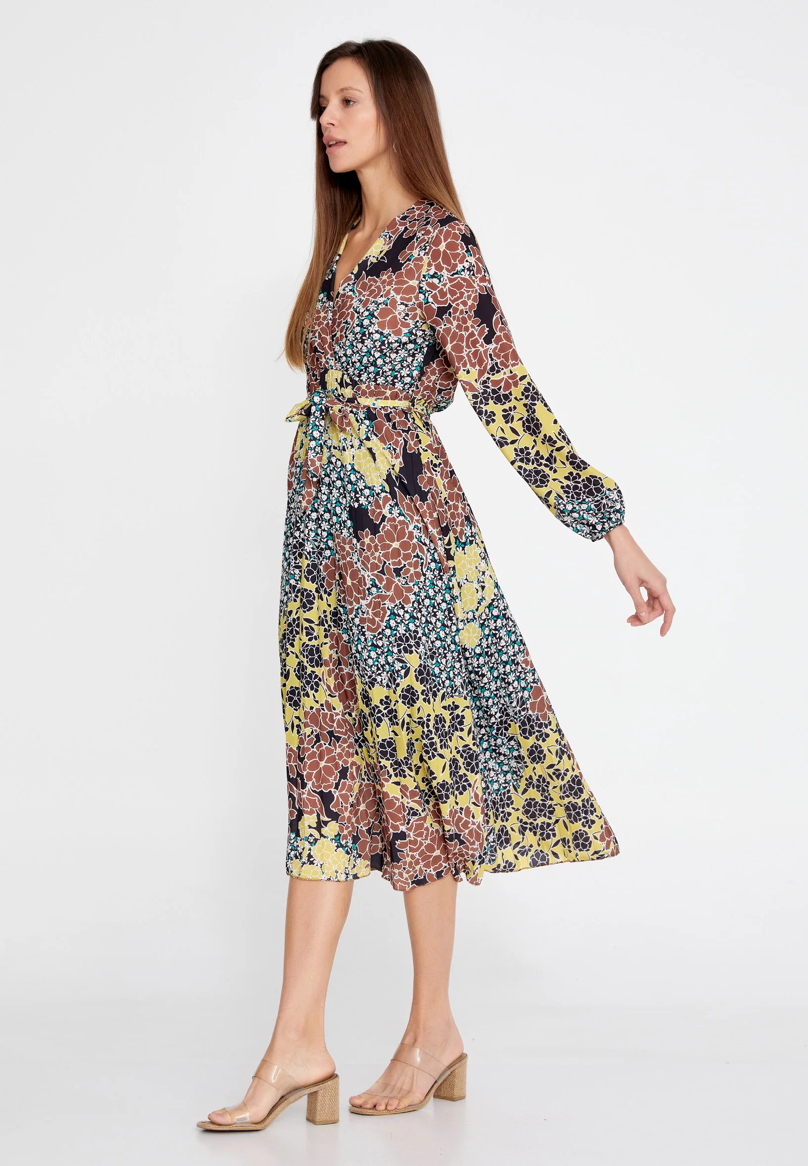 Long Sleeve Midi Crepe Column Regular Casual Dress esldw145 - Image 15