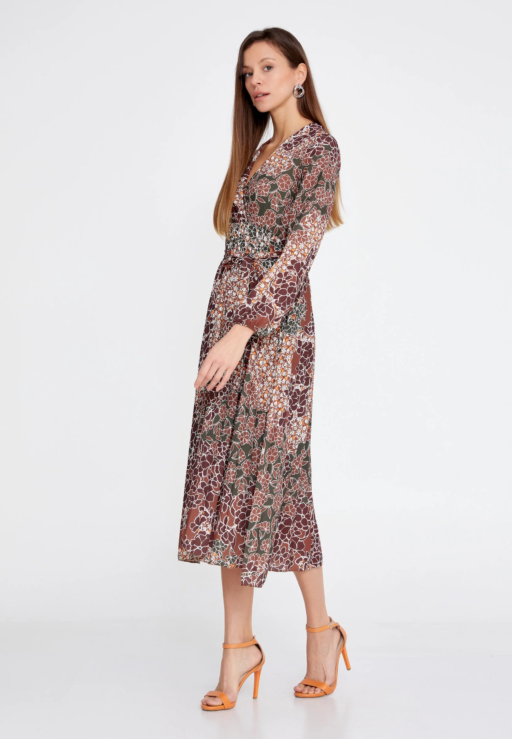 Long Sleeve Midi Crepe Column Regular Casual Dress esldw145 - Image 3