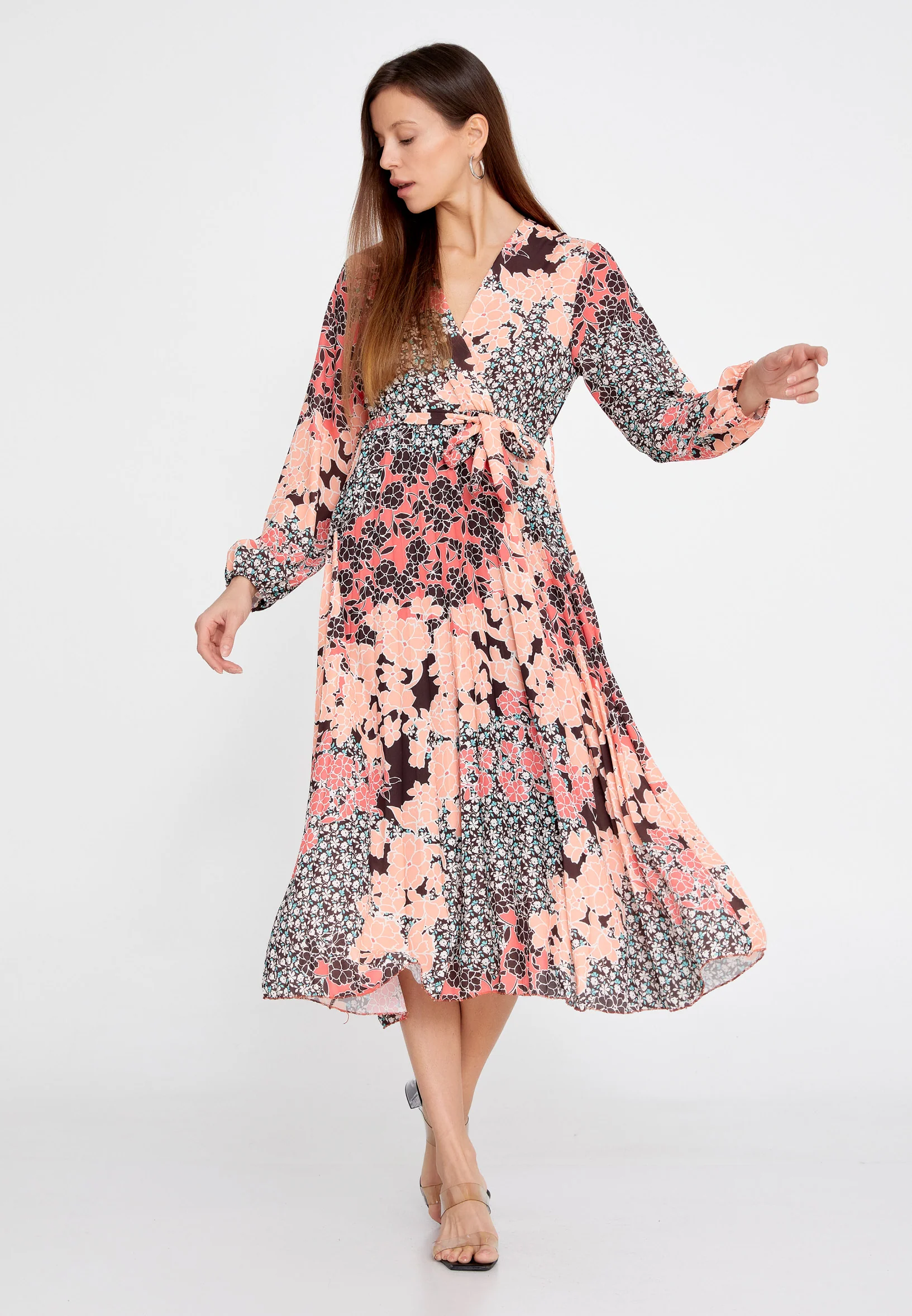 Long Sleeve Midi Crepe Column Regular Casual Dress esldw145 - Image 5
