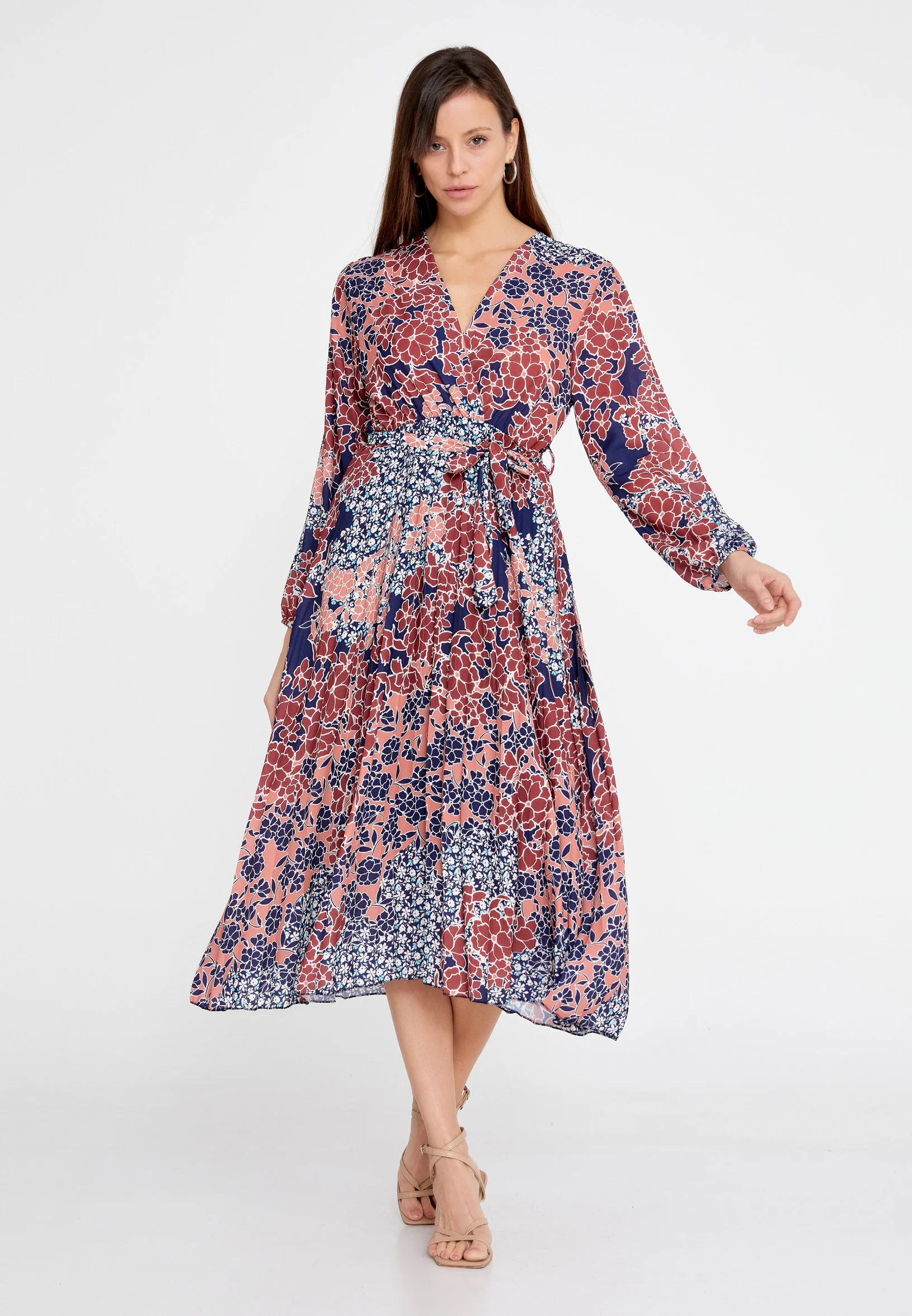 Long Sleeve Midi Crepe Column Regular Casual Dress esldw145 - Image 9