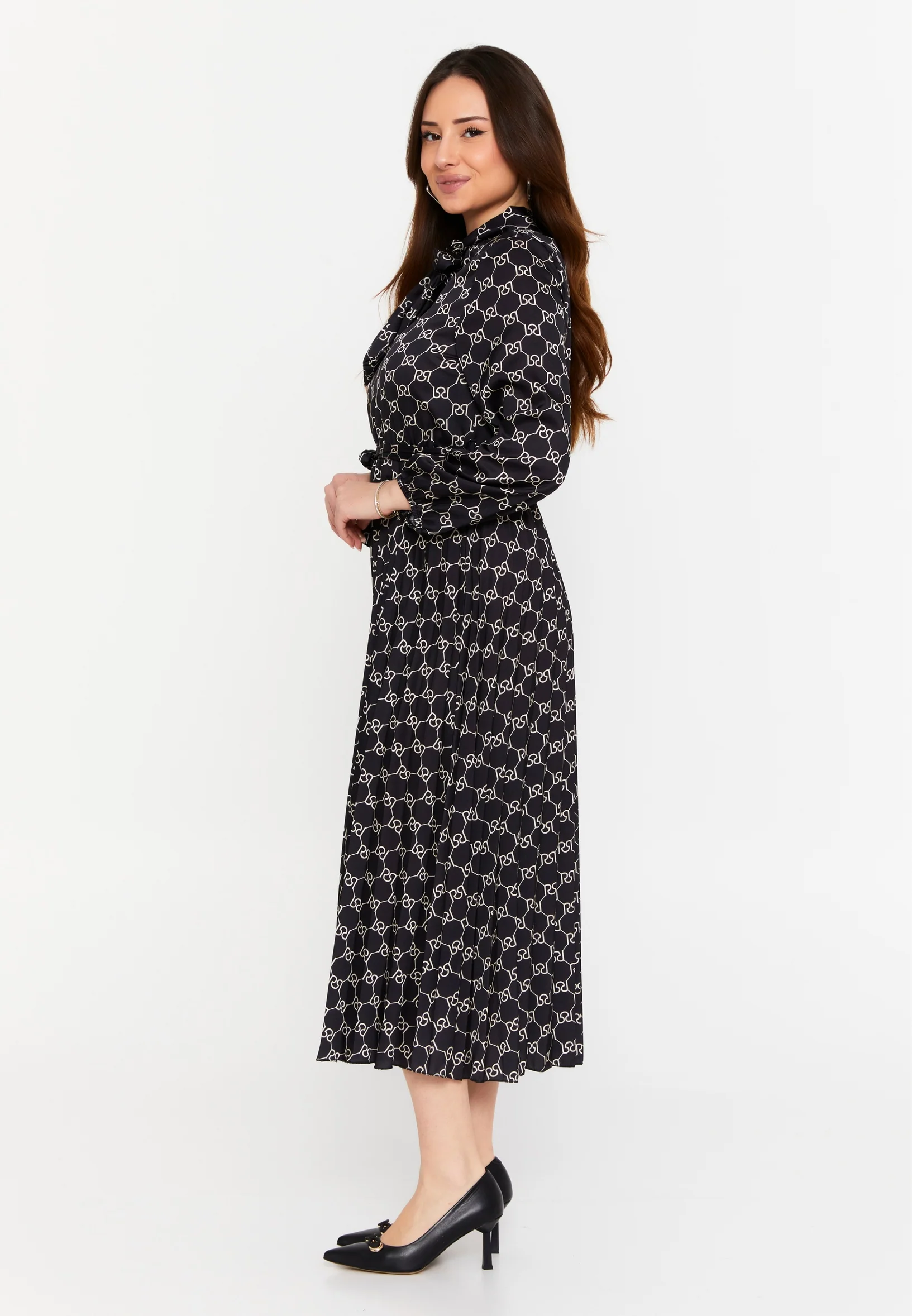 Long Sleeve Midi Crepe Column Regular Casual Dress esldw219 - Image 3