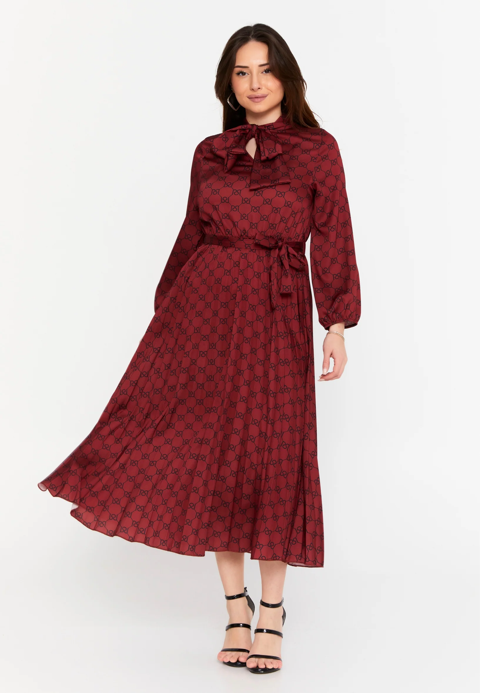 Long Sleeve Midi Crepe Column Regular Casual Dress esldw219 - Image 5