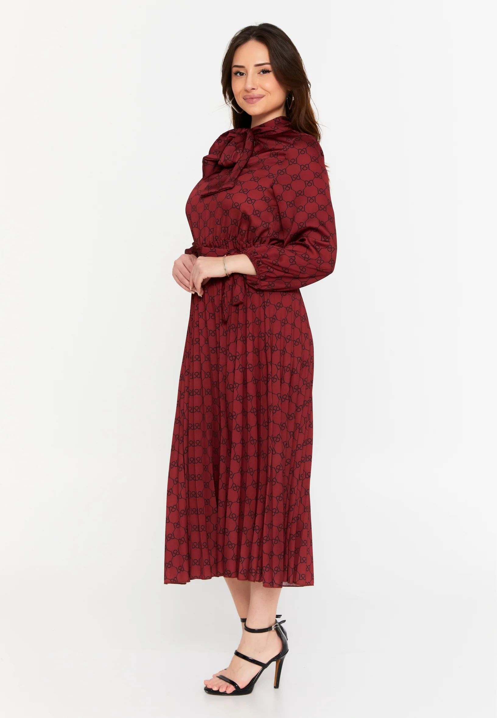 Long Sleeve Midi Crepe Column Regular Casual Dress esldw219 - Image 7