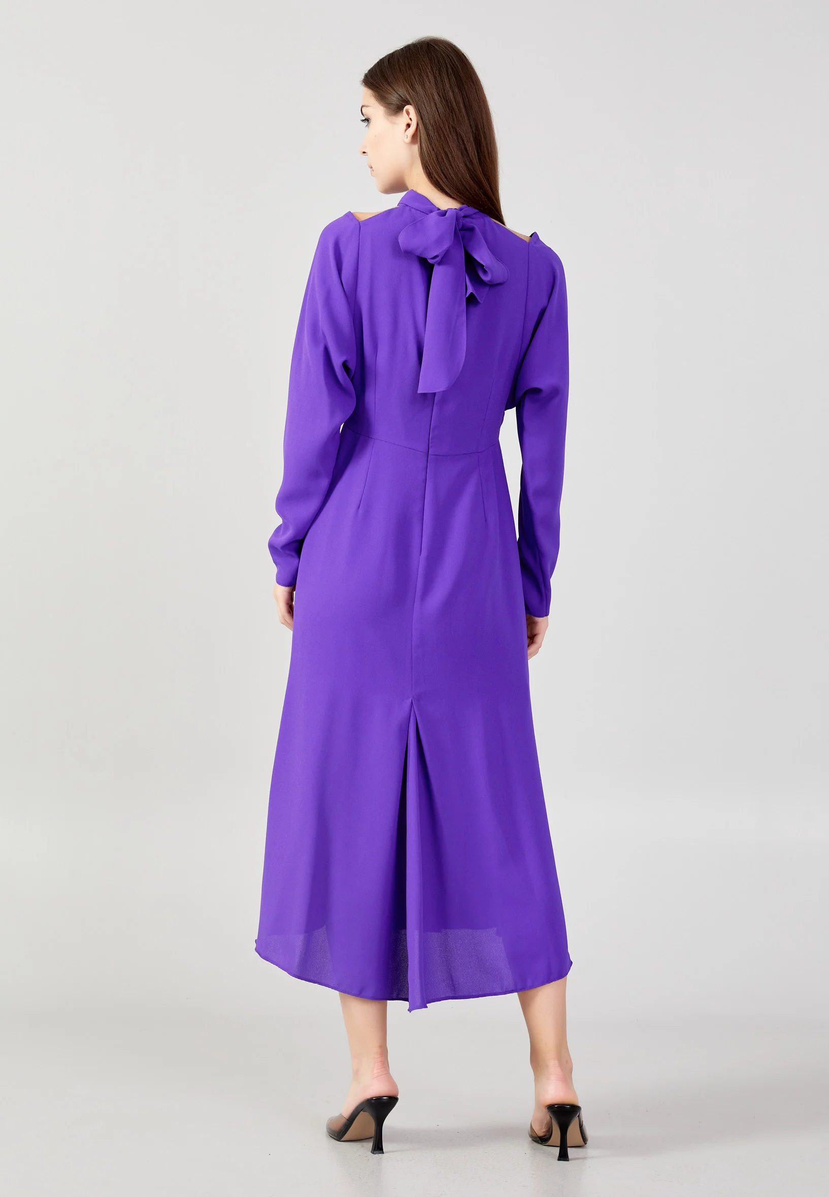 Long Sleeve Midi Crepe Column Regular Casual Dress kmy24k40325 - Image 6