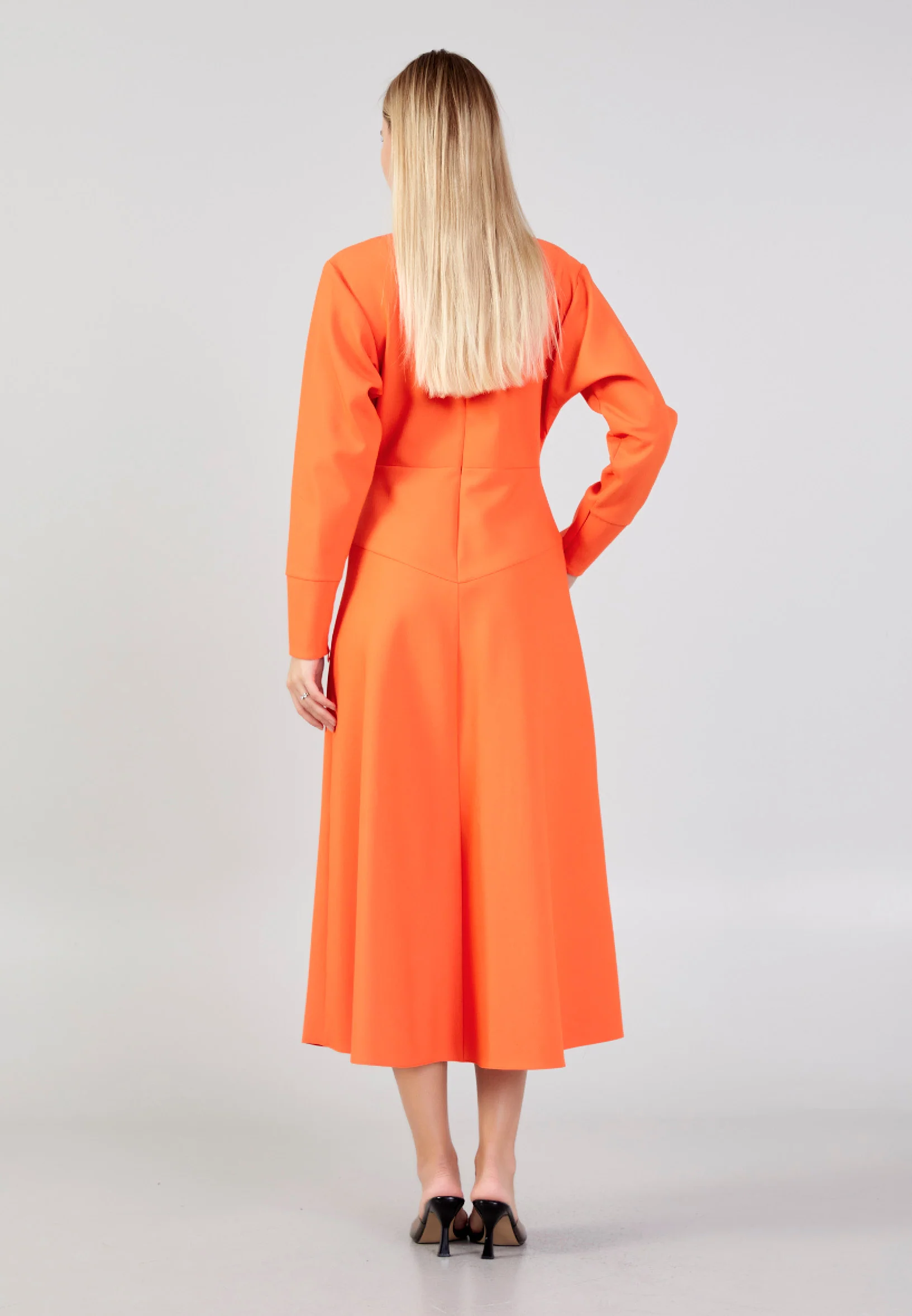 Long Sleeve Midi Crepe Column Regular Casual Dress kmy24k40363 - Image 2