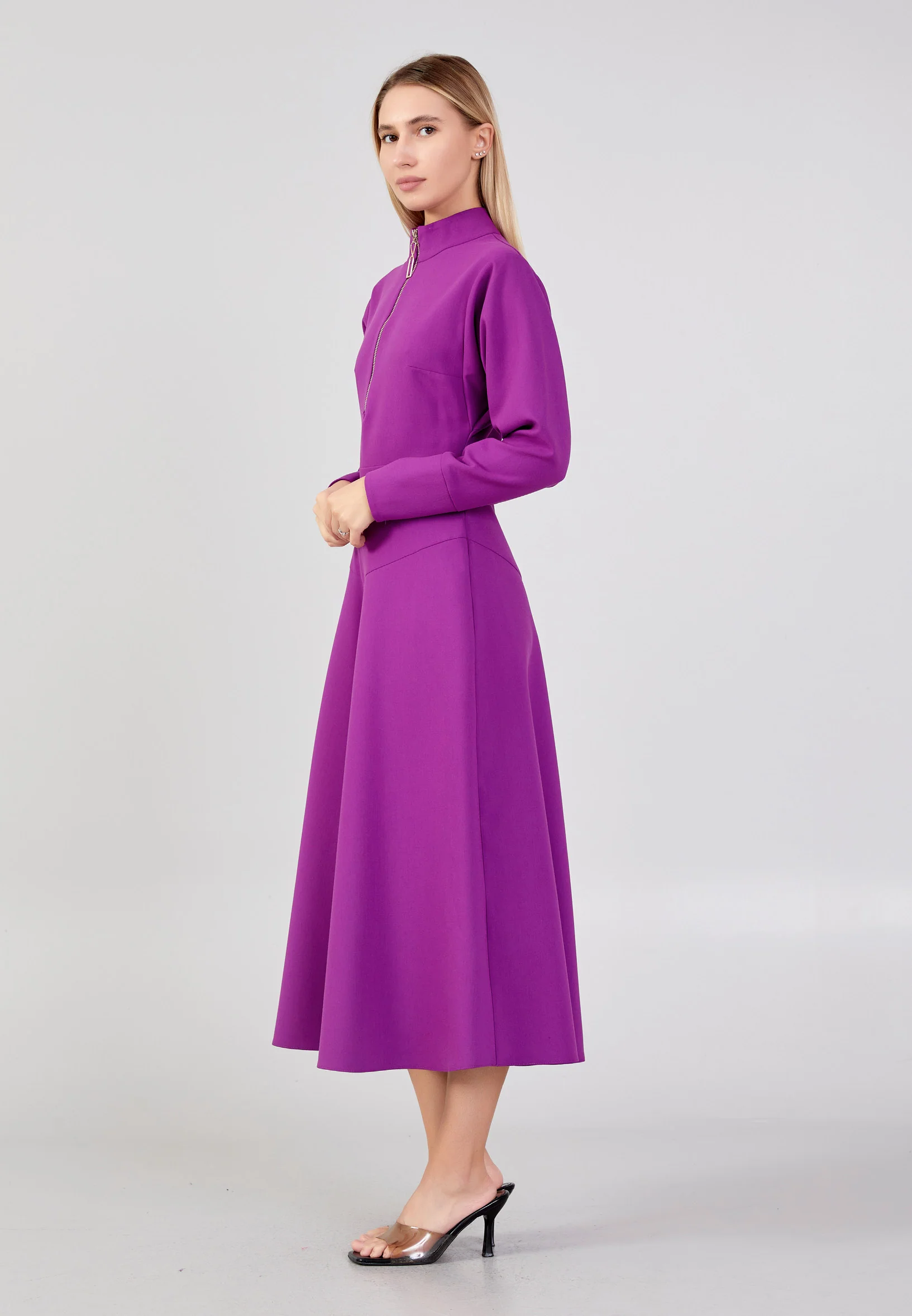 Long Sleeve Midi Crepe Column Regular Casual Dress kmy24k40363 - Image 7