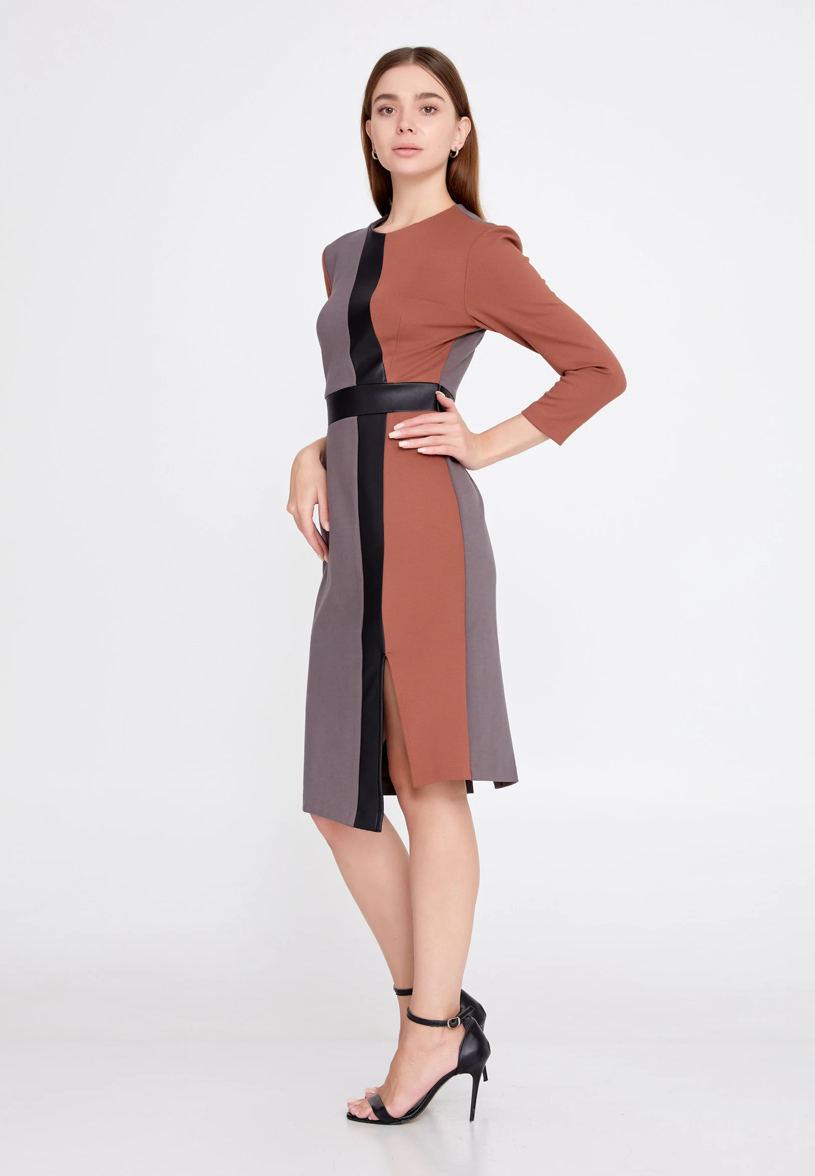 Long Sleeve Midi Crepe Column Regular Casual Dress llc22k0906 - Image 3