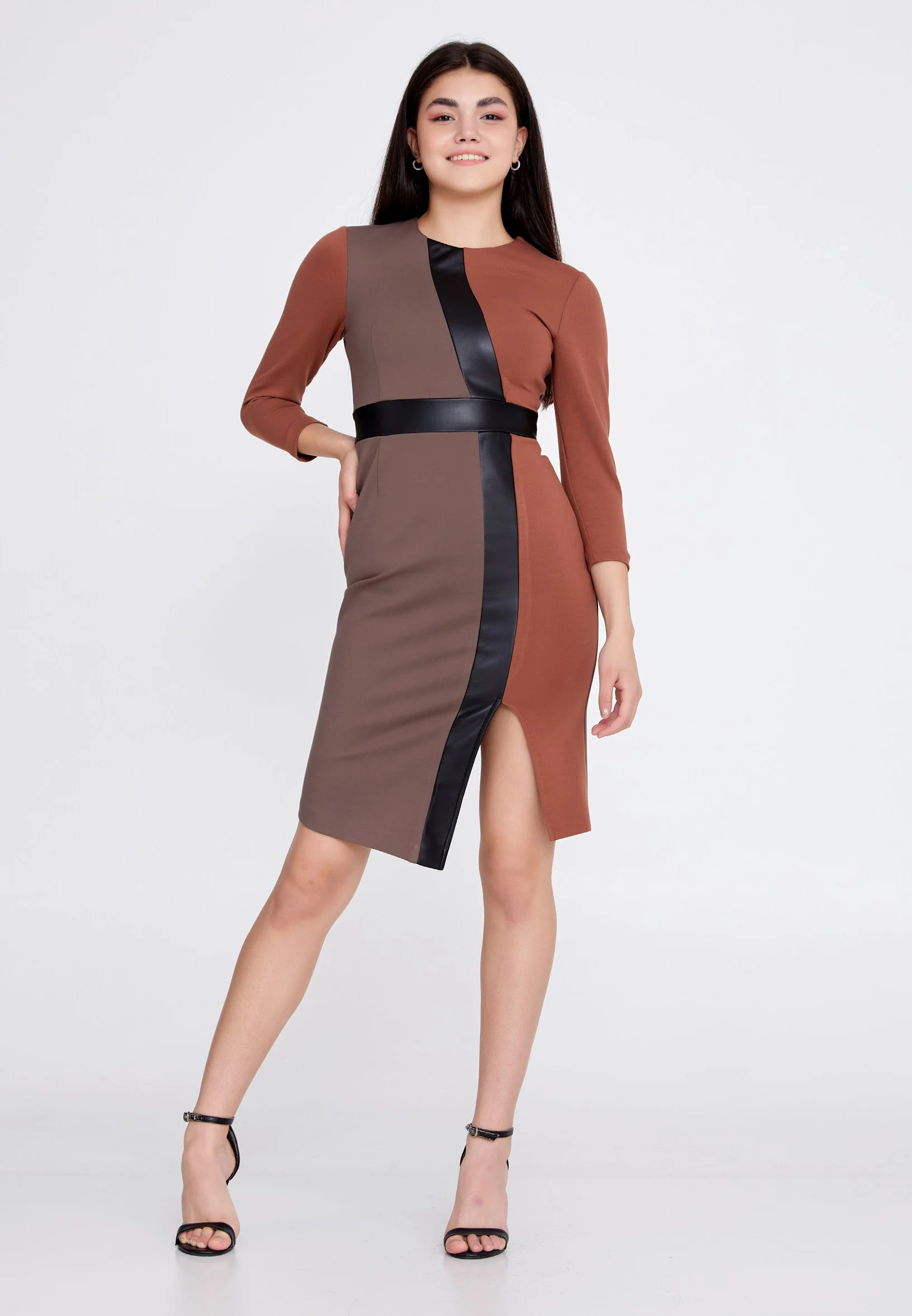 Long Sleeve Midi Crepe Column Regular Casual Dress llc22k0906 - Image 5