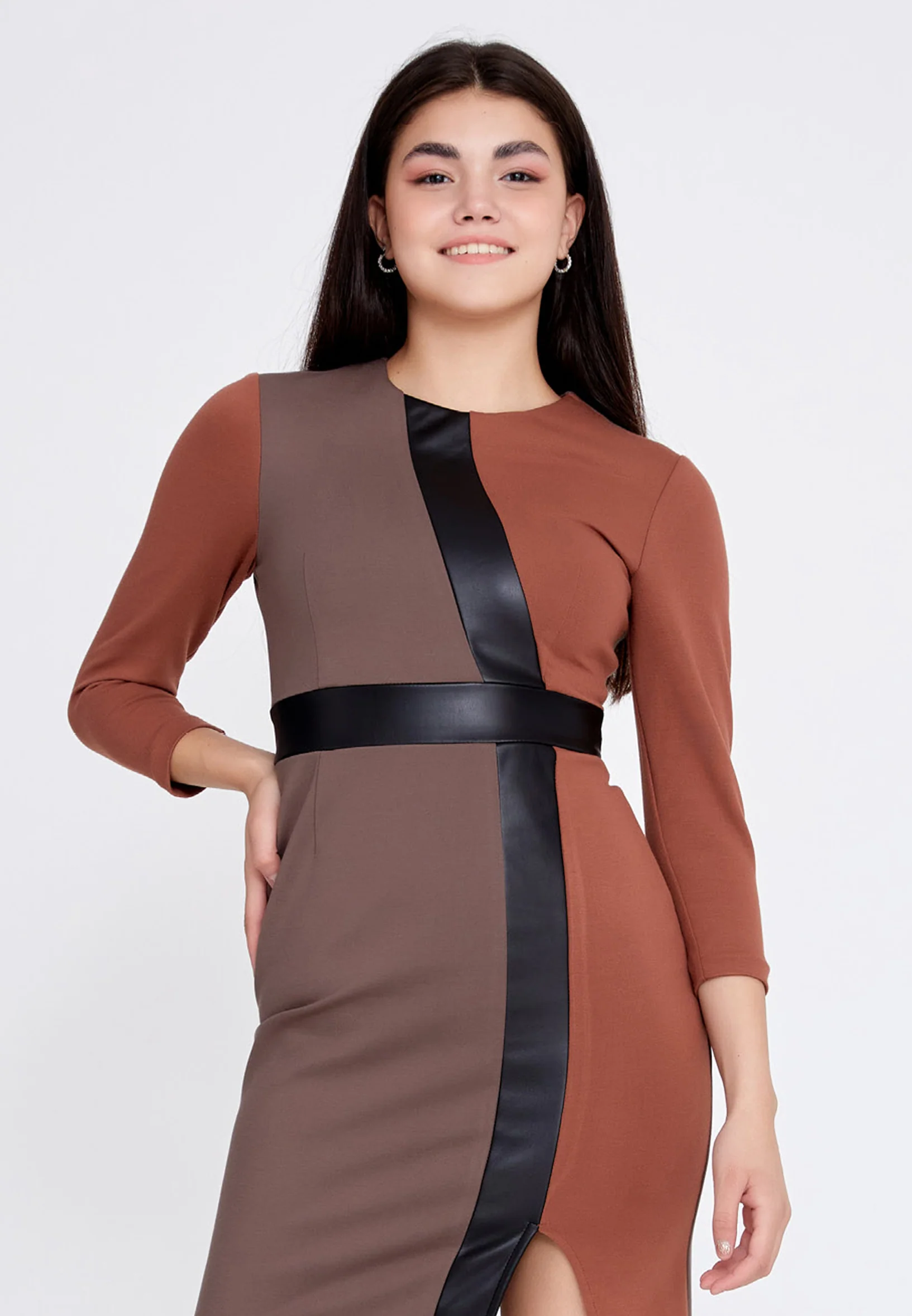 Long Sleeve Midi Crepe Column Regular Casual Dress llc22k0906 - Image 8