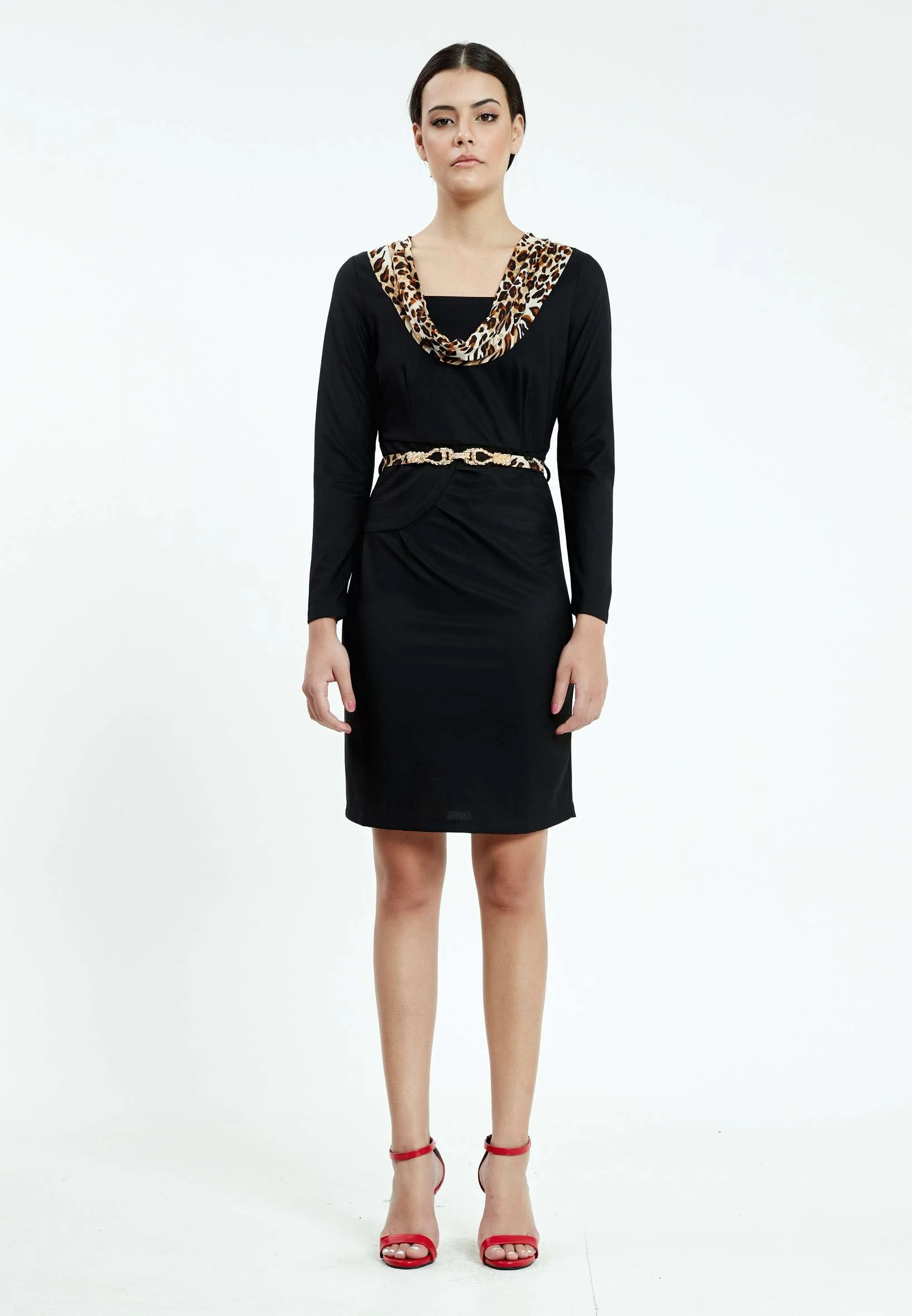 Long Sleeve Midi Crepe Column Regular Casual Dress ser16179