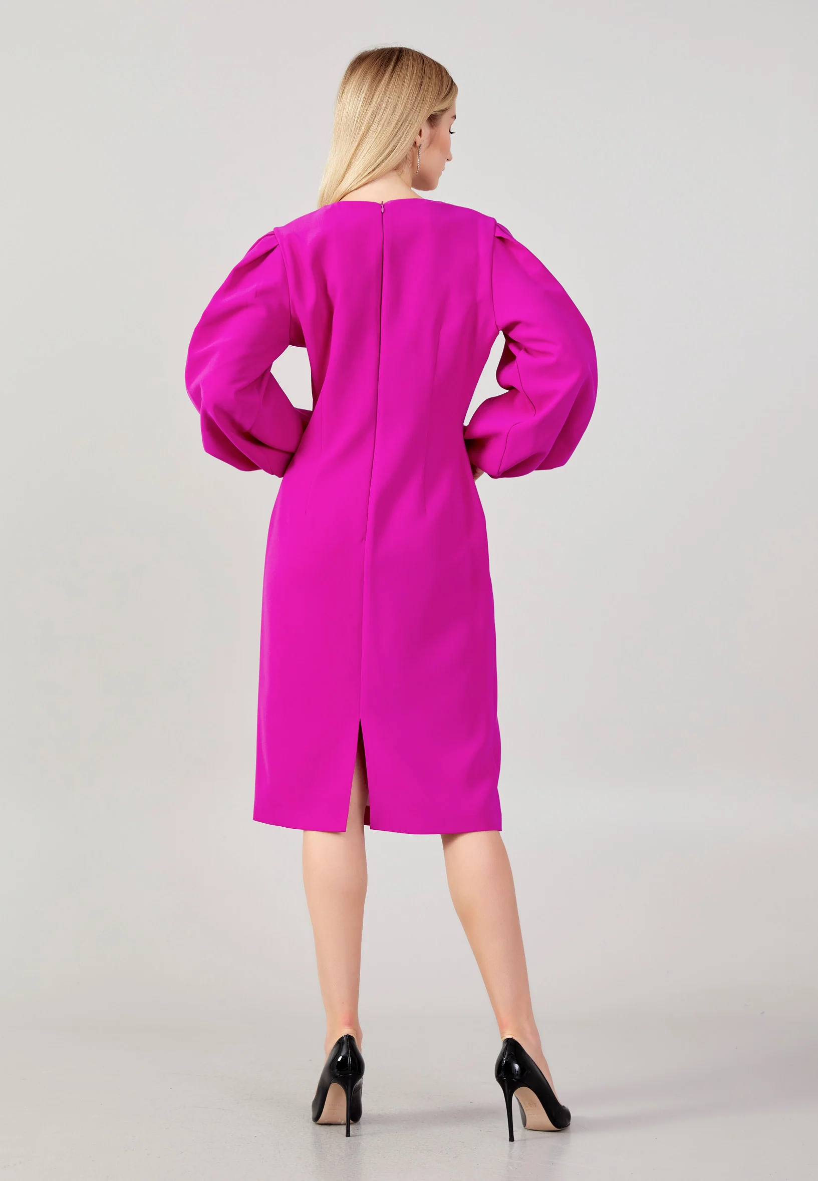 Long Sleeve Midi Crepe Column Regular Evening Dress aja3699 - Image 2