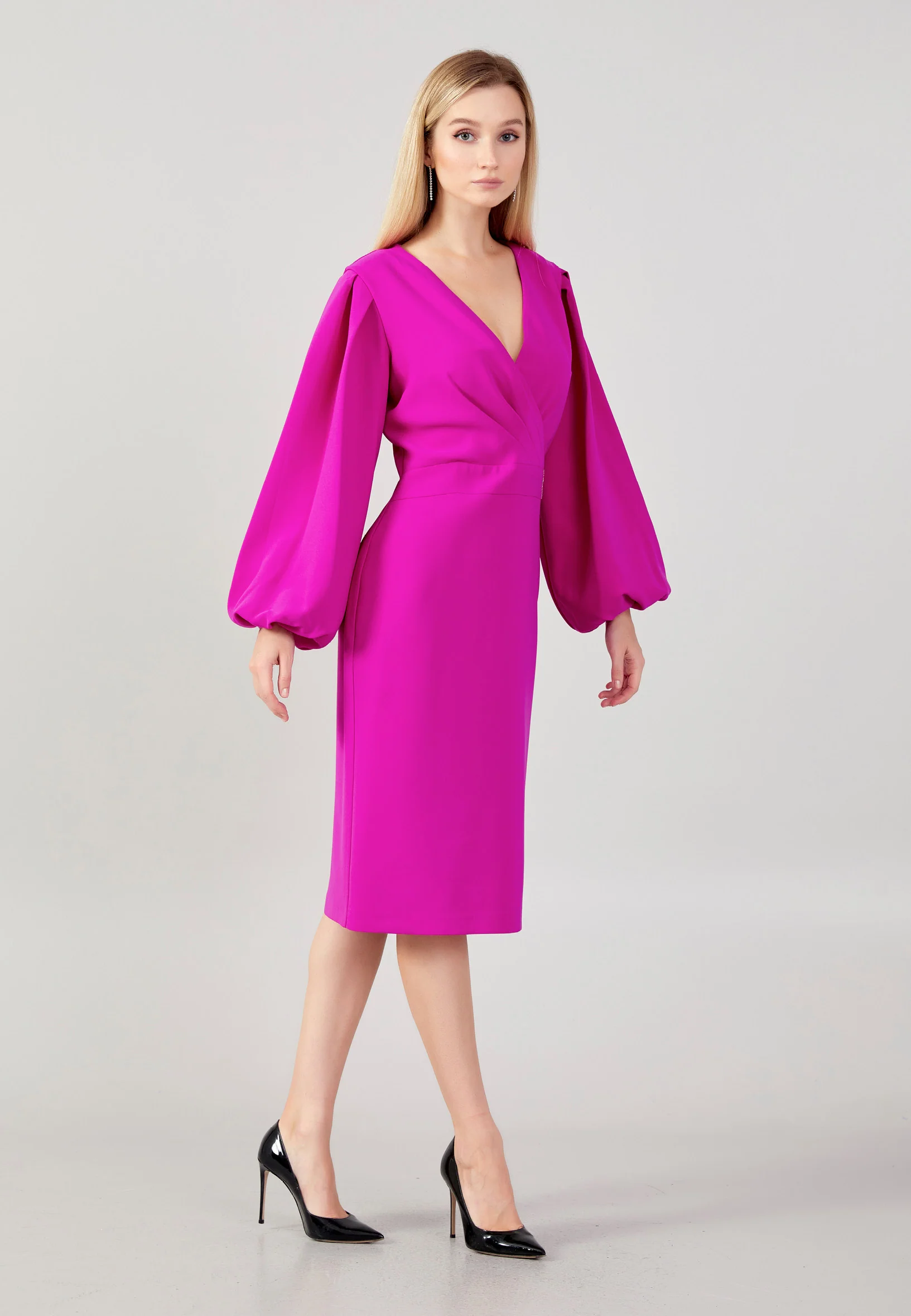 Long Sleeve Midi Crepe Column Regular Evening Dress aja3699 - Image 3