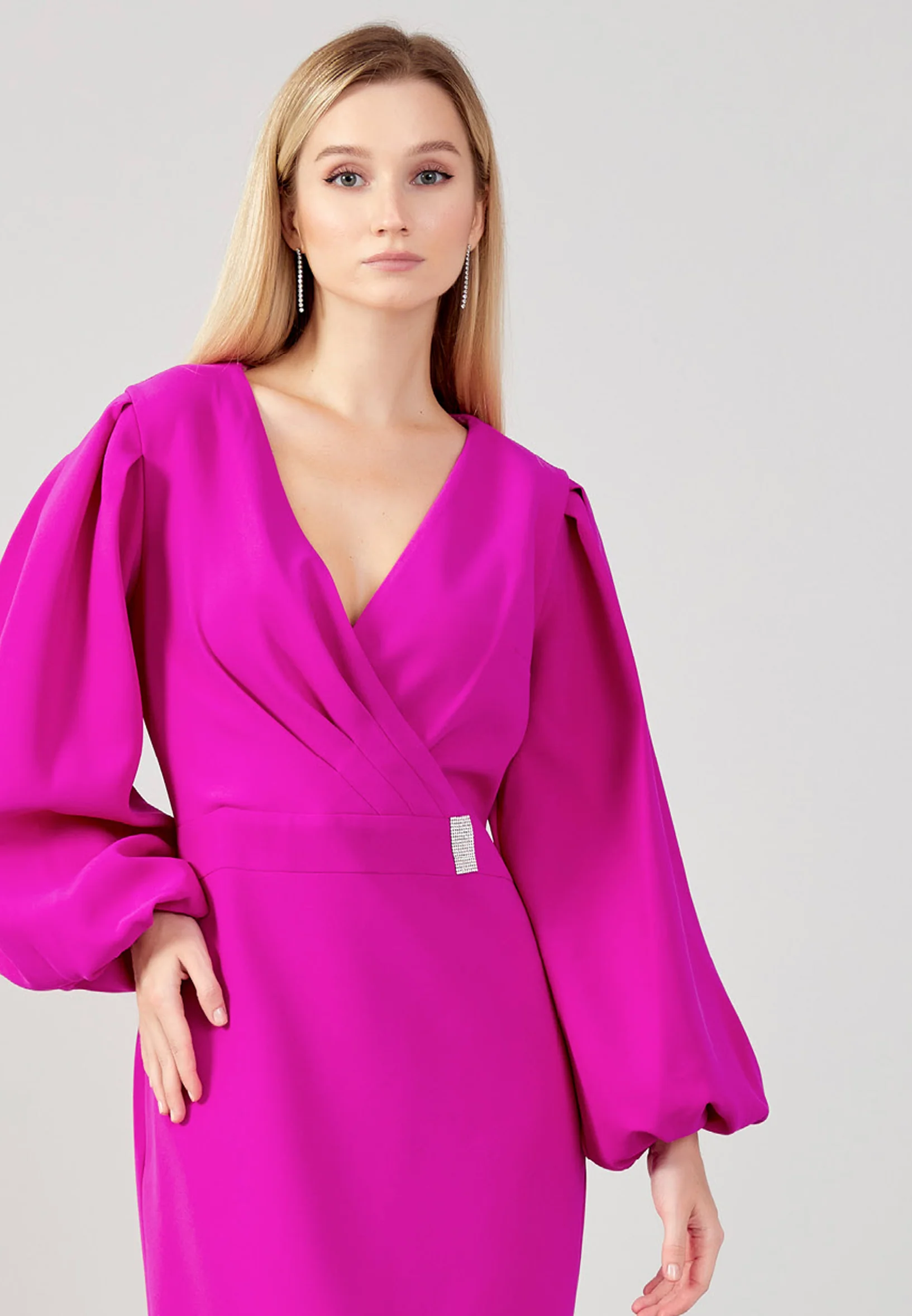 Long Sleeve Midi Crepe Column Regular Evening Dress aja3699 - Image 4