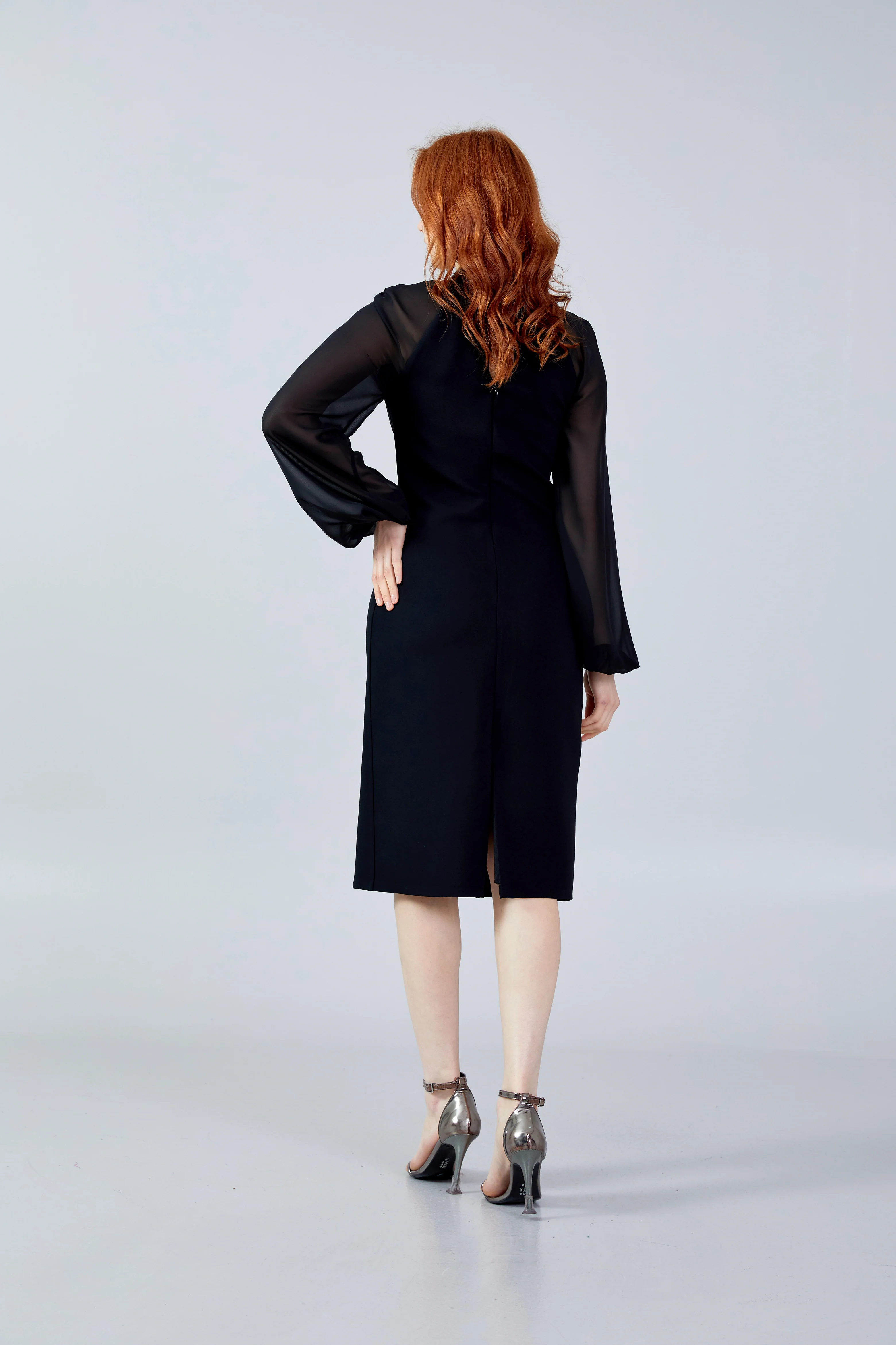 Long Sleeve Midi Crepe Column Regular Evening Dress jnm23-354 - Image 2
