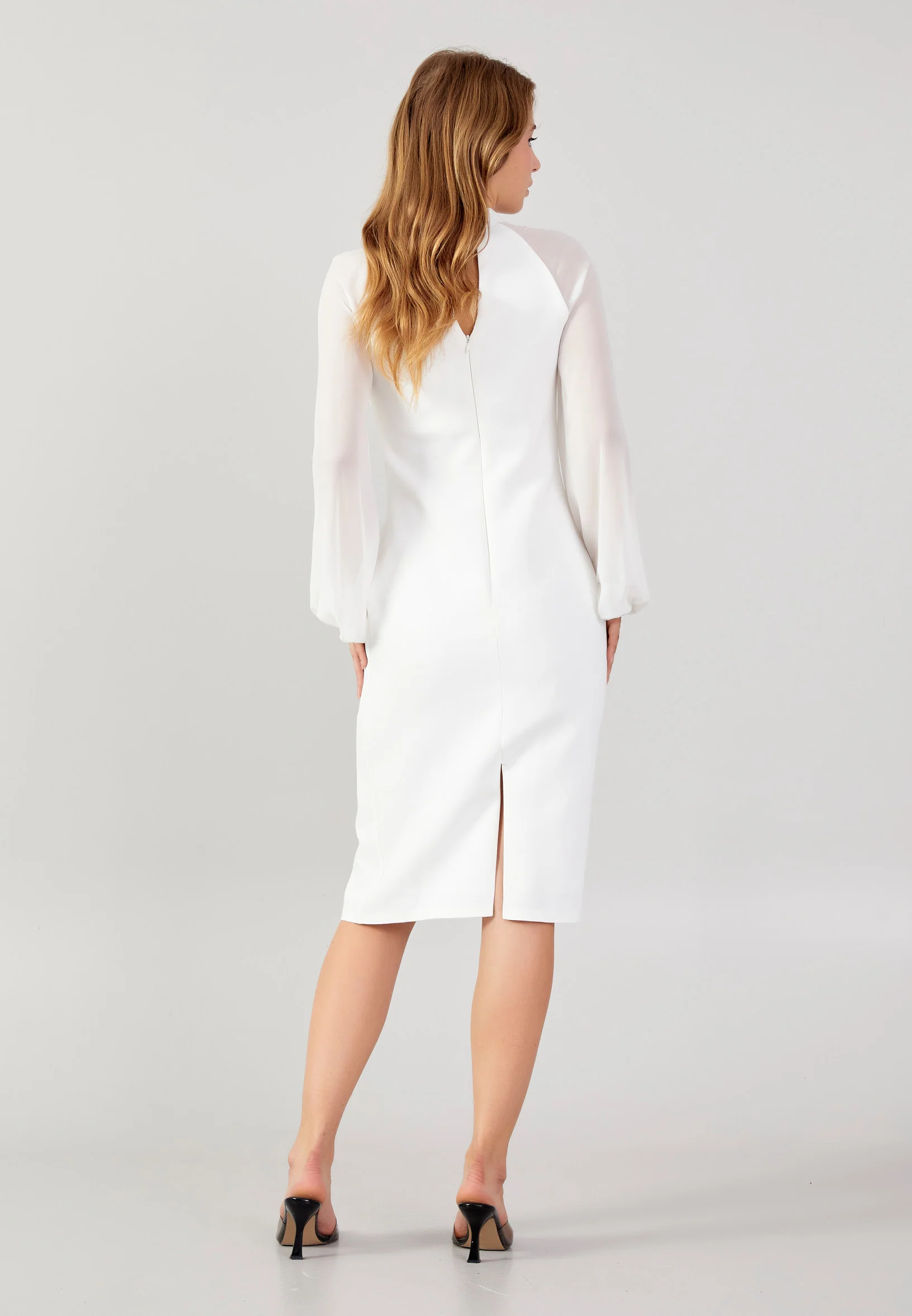 Long Sleeve Midi Crepe Column Regular Evening Dress jnm23-354 - Image 22