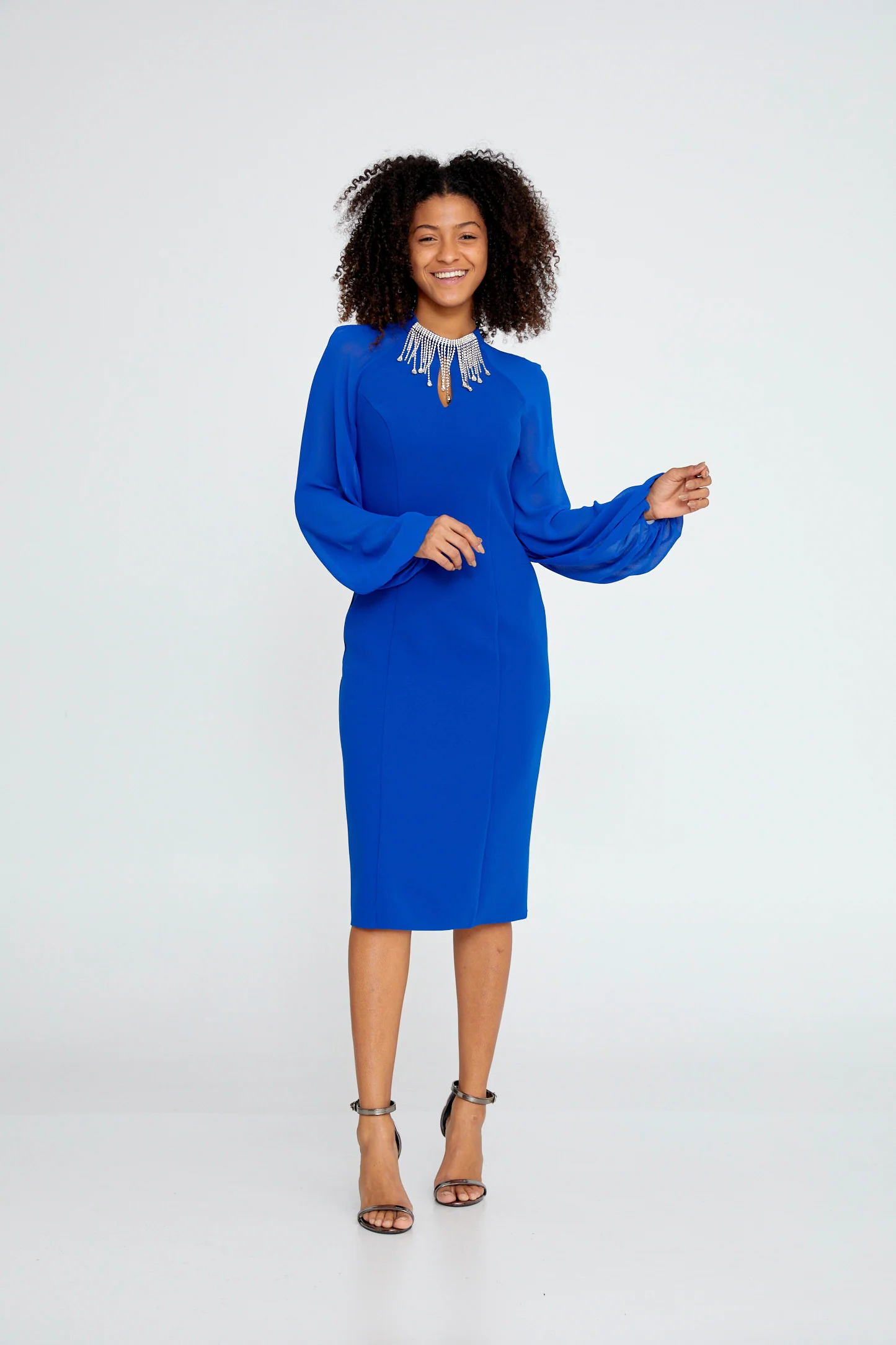 Long Sleeve Midi Crepe Column Regular Evening Dress jnm23-354 - Image 5