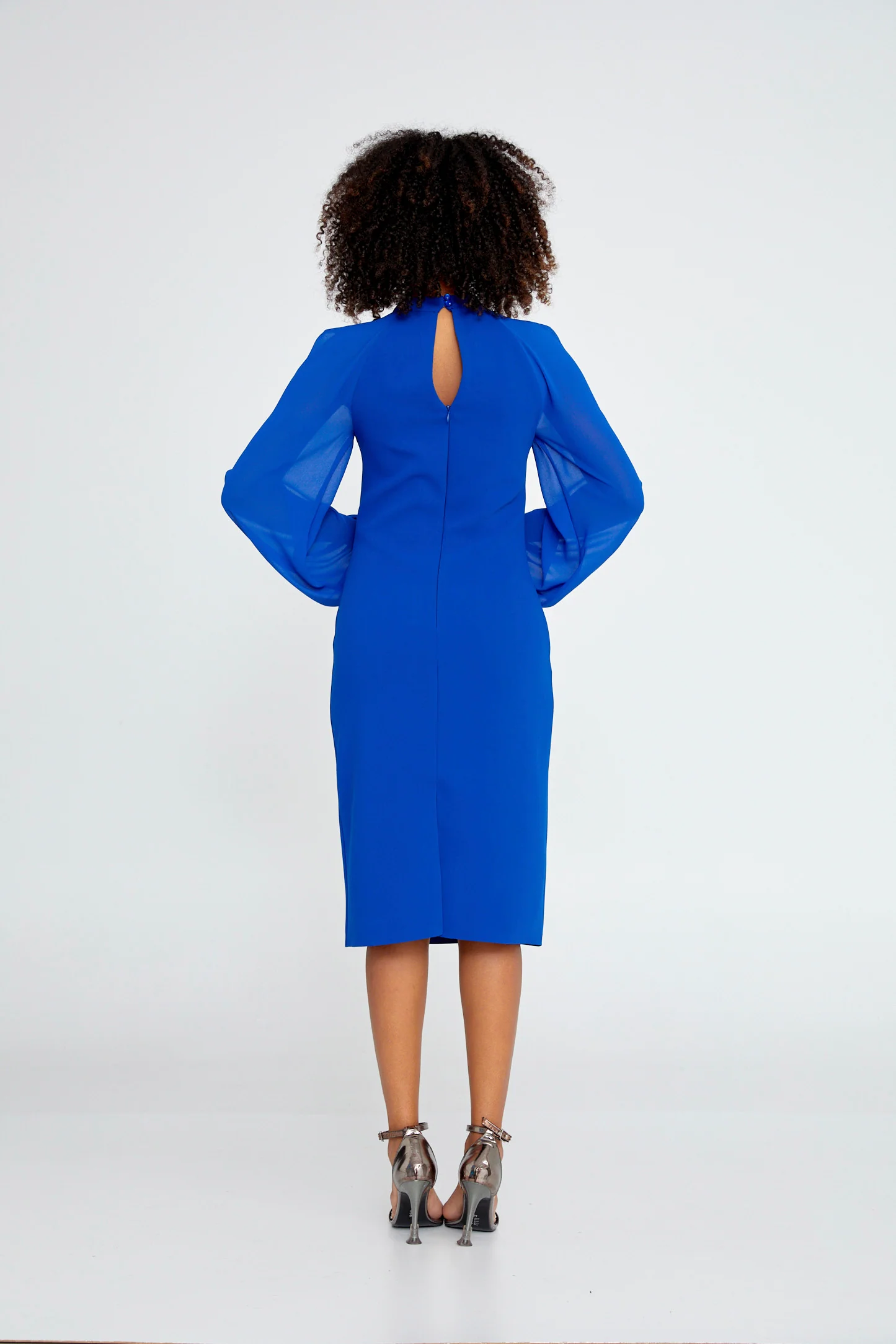 Long Sleeve Midi Crepe Column Regular Evening Dress jnm23-354 - Image 6